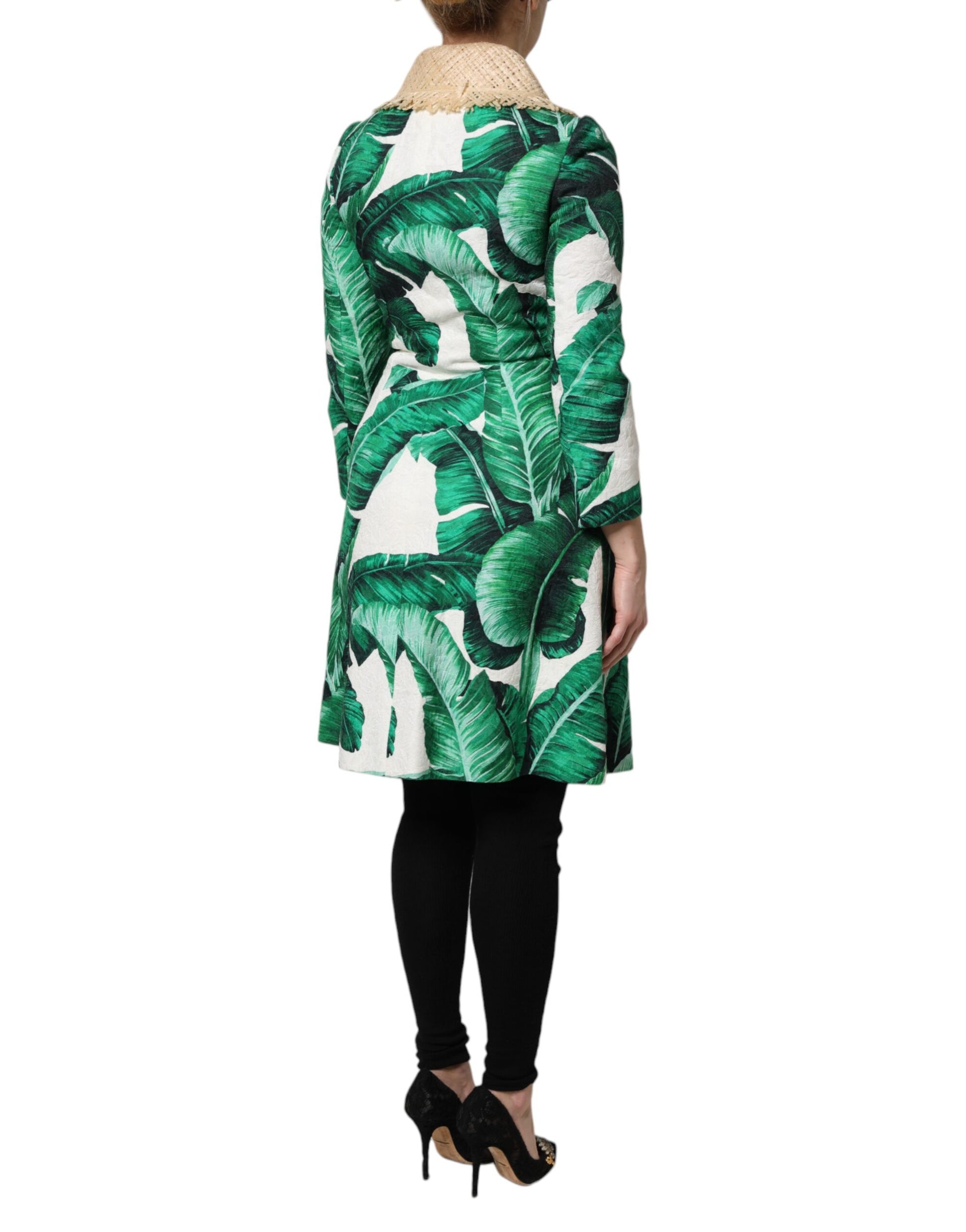 Dolce & Gabbana Multicolor Leaf Print Embellished Trenchcoat Jacket