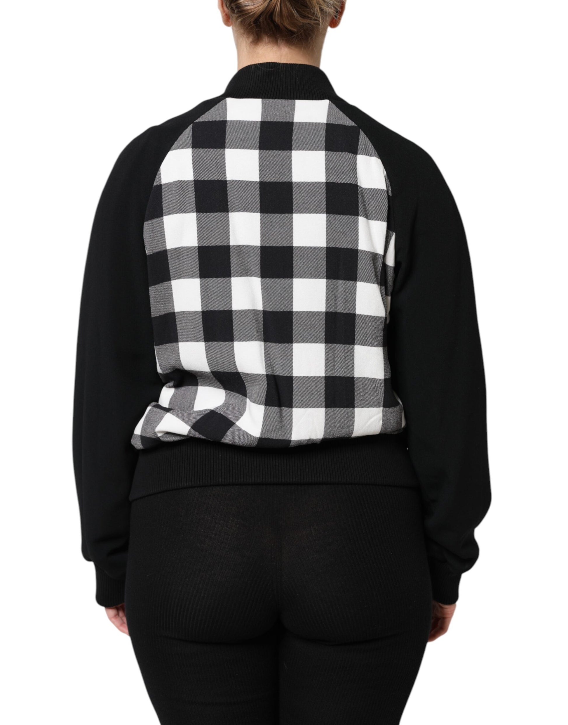 Dolce & Gabbana Black White Check Floral Button Down Jacket