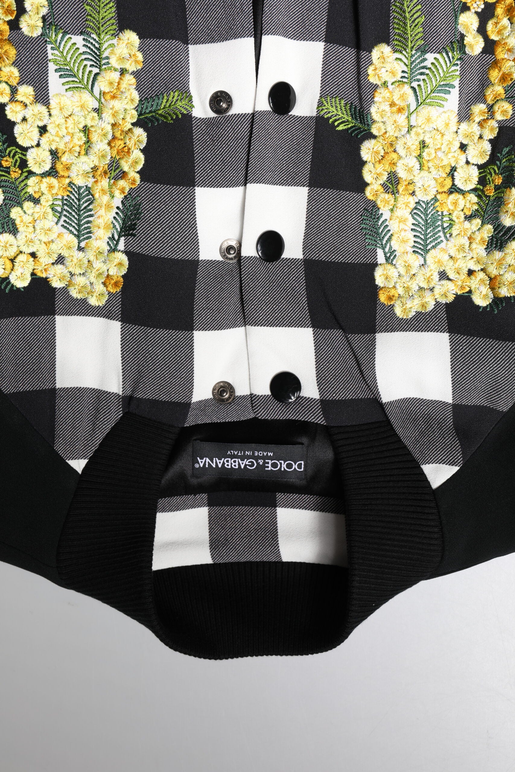 Dolce & Gabbana Black White Check Floral Button Down Jacket