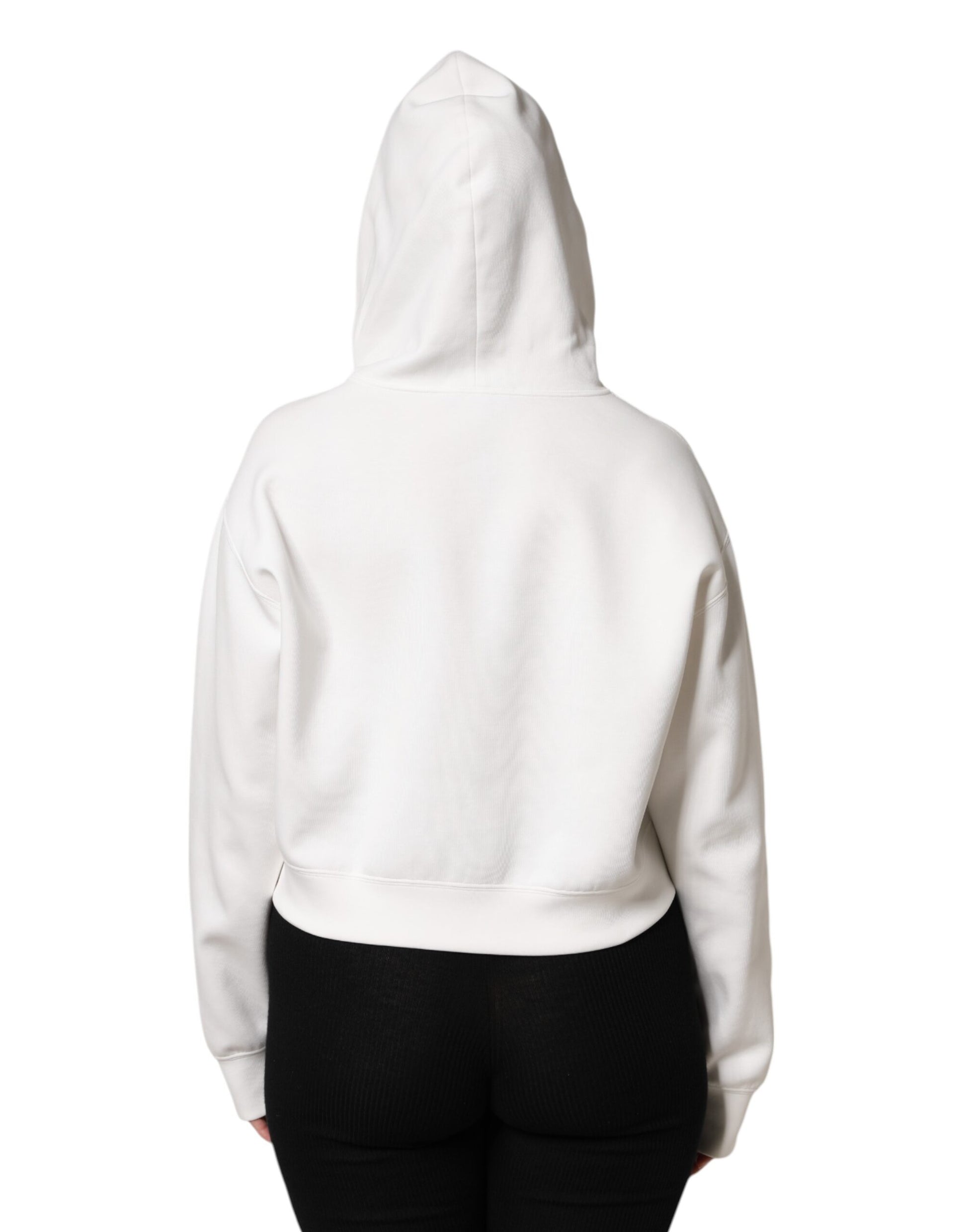 Elfenbeinfarbener Kapuzenpullover aus bedruckter Baumwolle