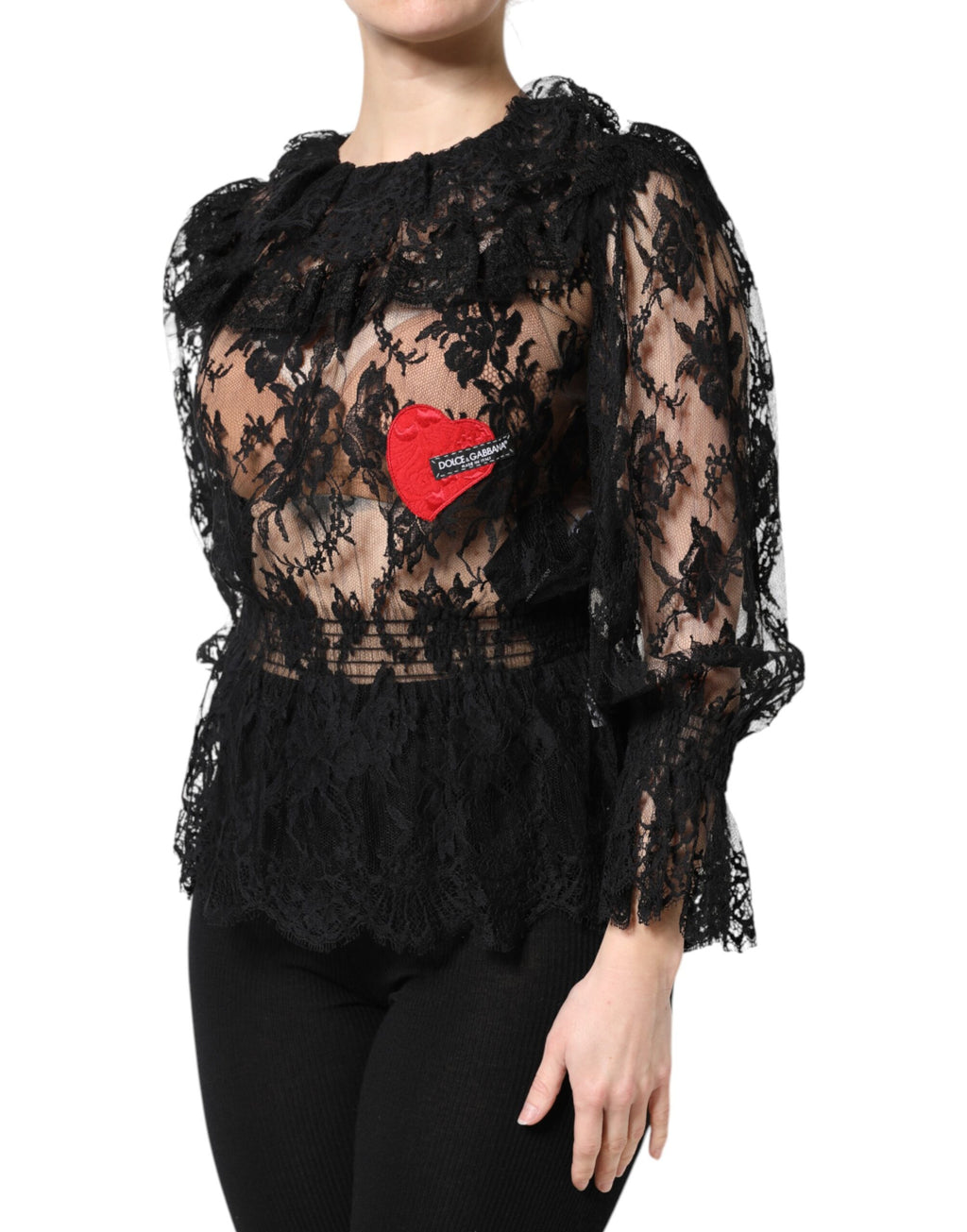 Schwarzes Damen-Blusetop aus Baumwolle mit Blumenspitze