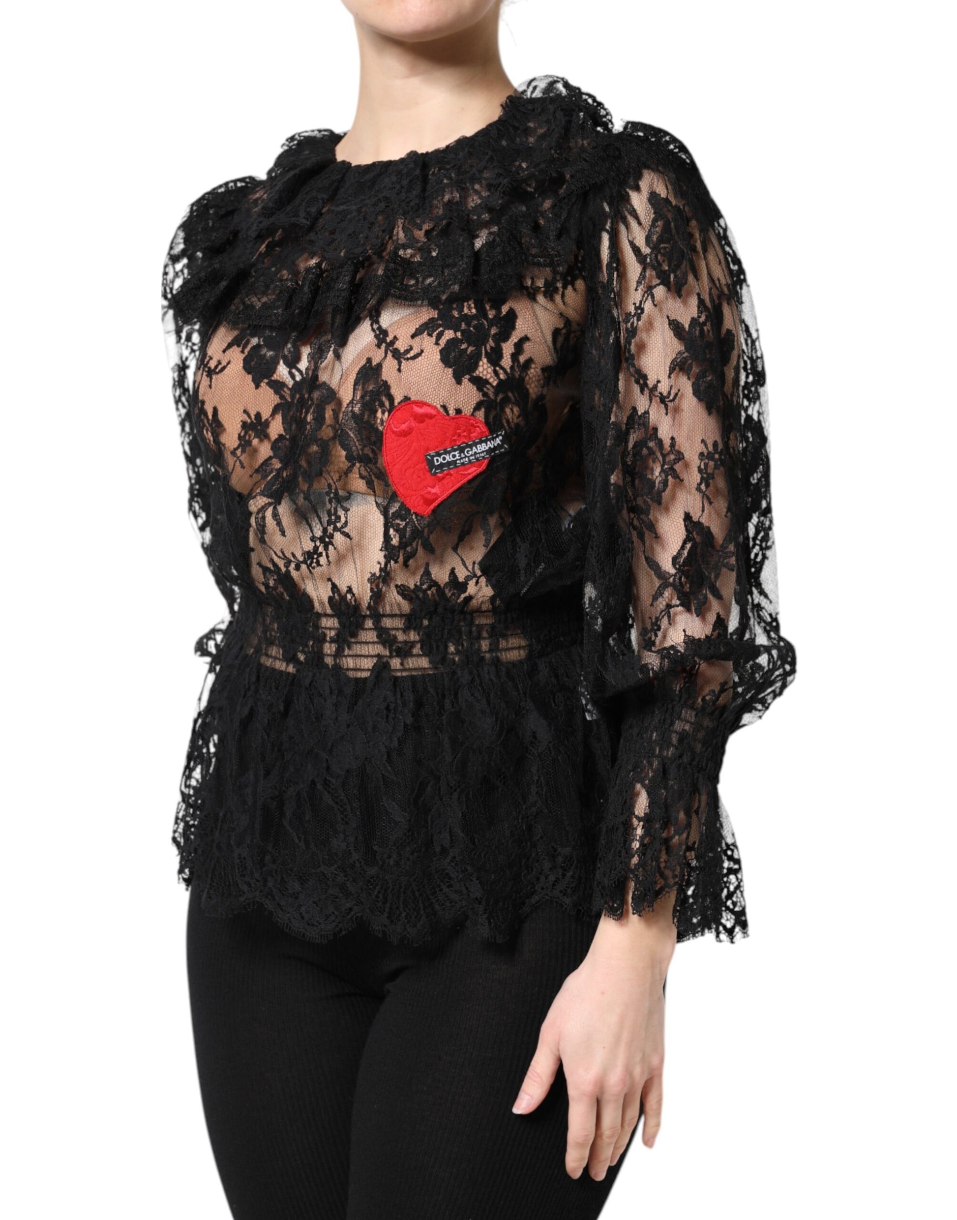 Schwarzes Damen-Blusetop aus Baumwolle mit Blumenspitze