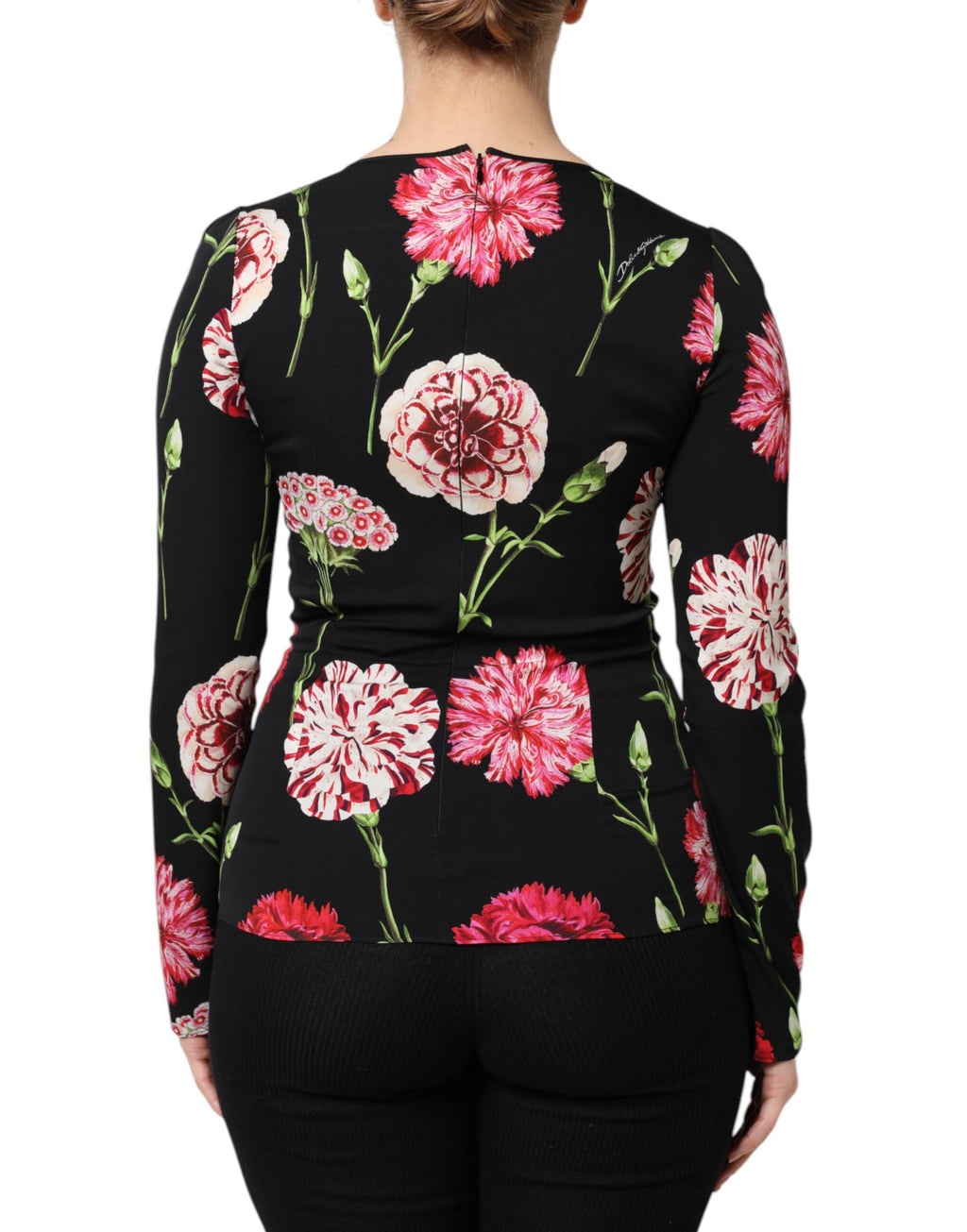 Schwarzes, langärmliges Blusentop mit Blumenmuster für Damen