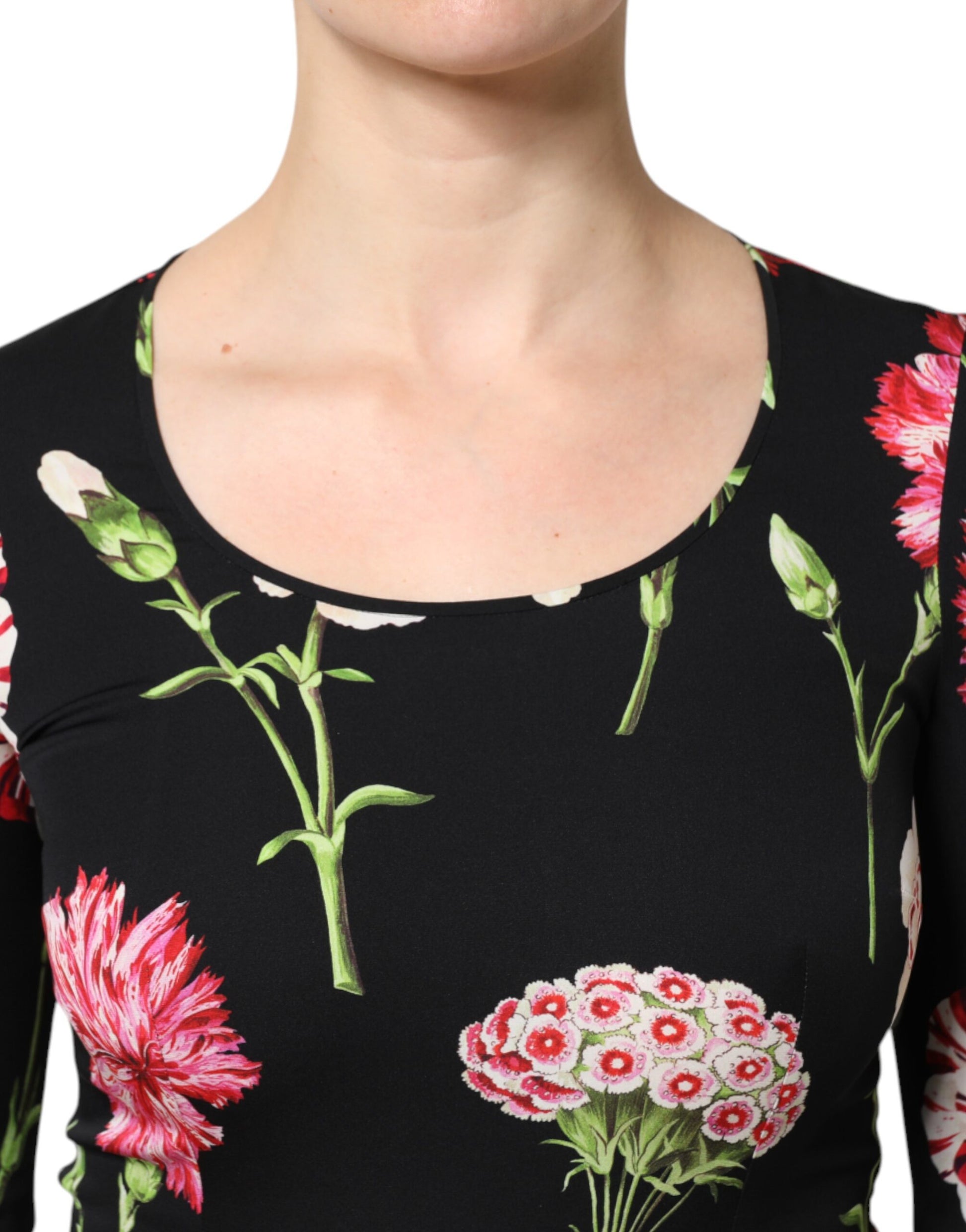 Schwarzes, langärmliges Blusentop mit Blumenmuster für Damen