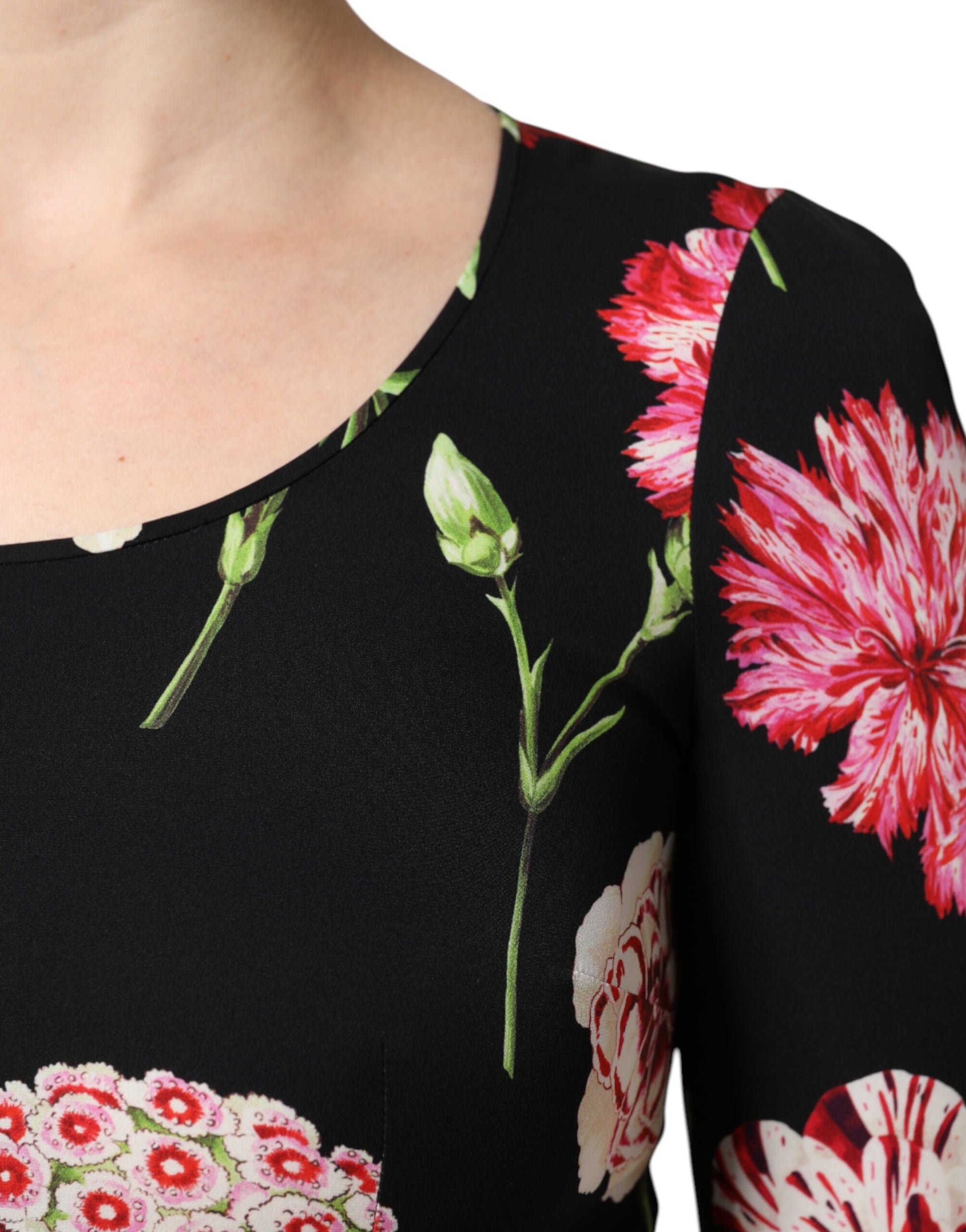 Schwarzes, langärmliges Blusentop mit Blumenmuster für Damen