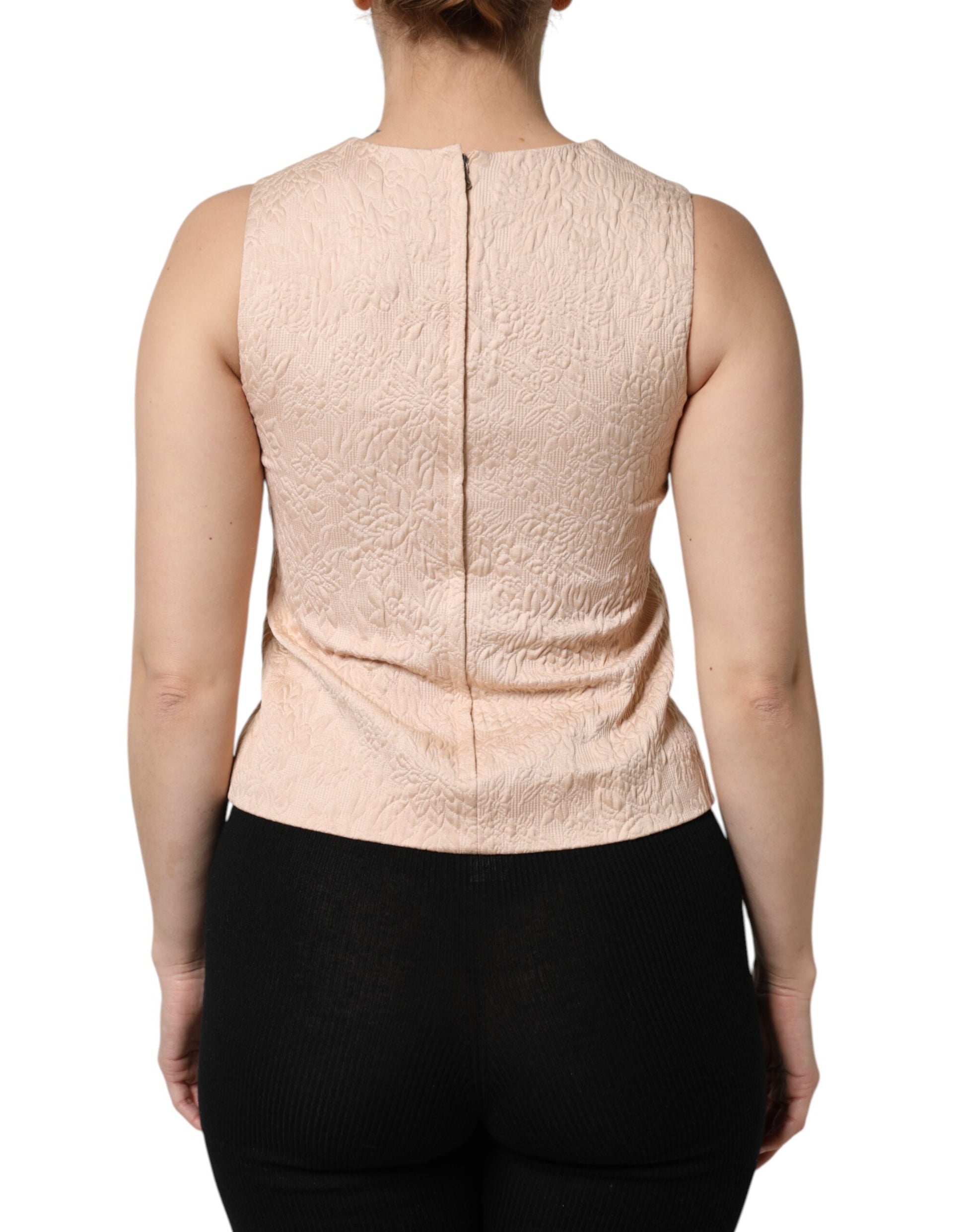 Beiges ärmelloses Tanktop mit Blumenstickerei