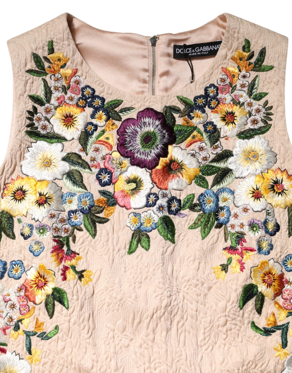 Beiges ärmelloses Tanktop mit Blumenstickerei