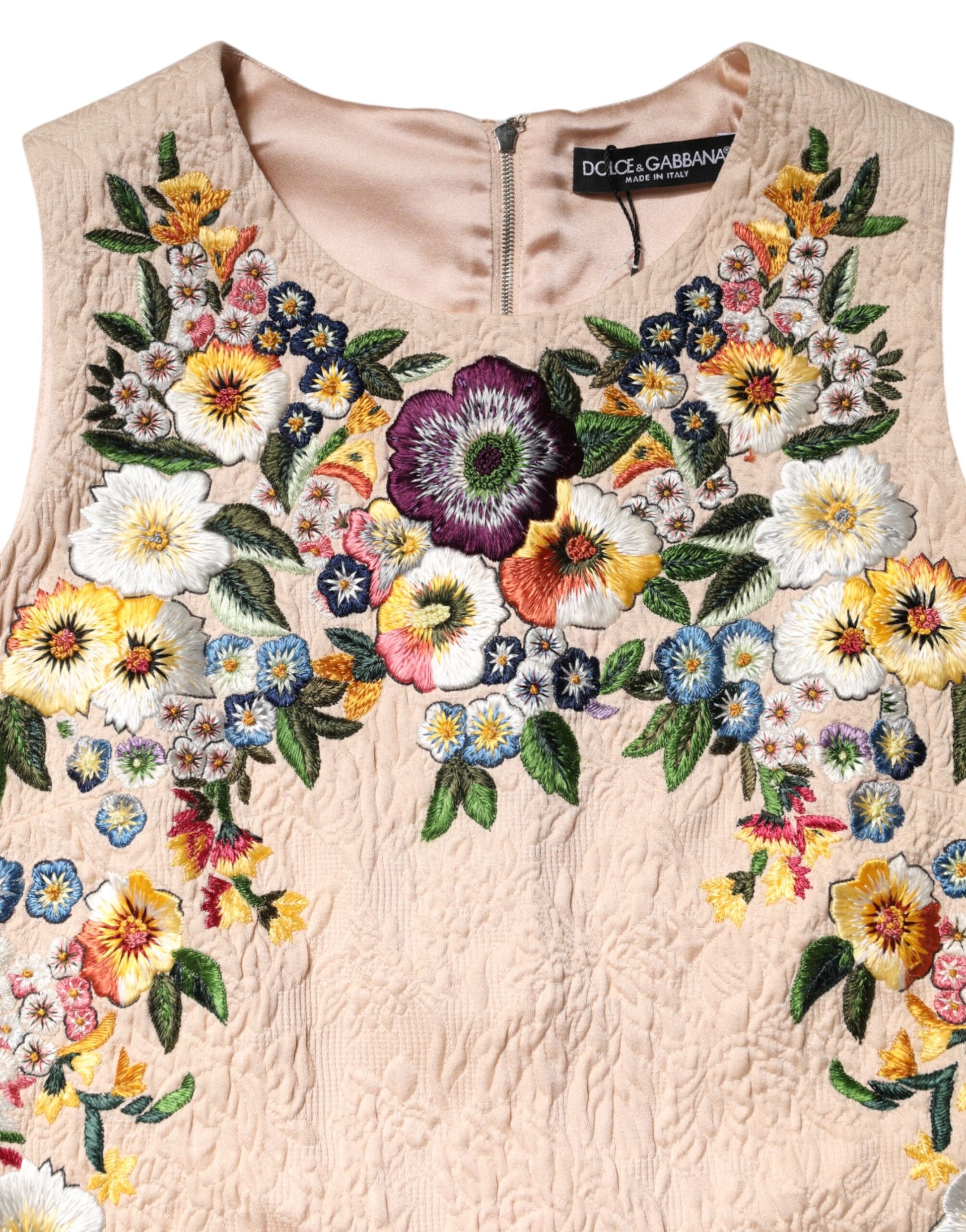 Beiges ärmelloses Tanktop mit Blumenstickerei