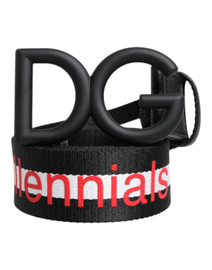 Schwarzer Polyestergürtel mit DG-Schnalle und Logodruck