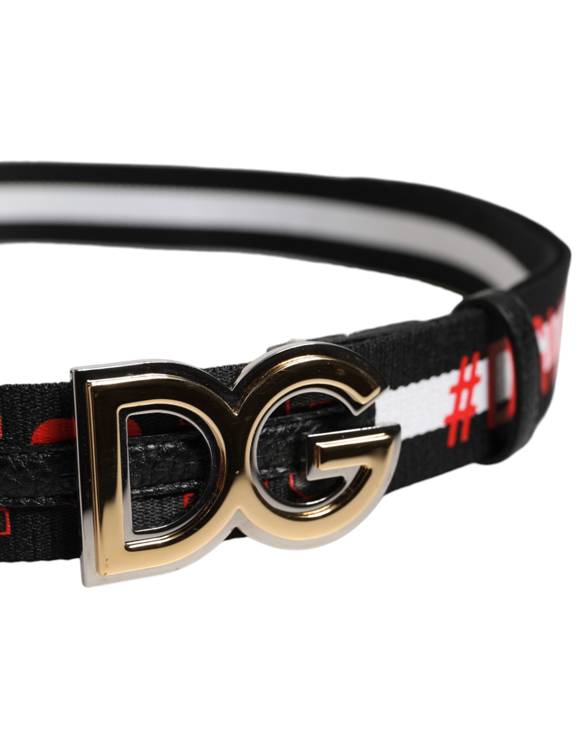 Dolce & Gabbana Black Cotton Logo Print DG Buckle Belt