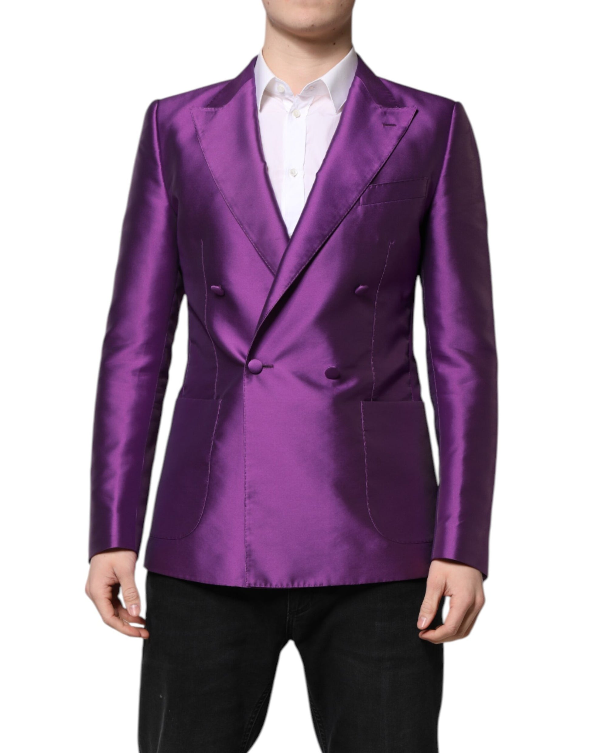 Dolce & Gabbana Purple Double Breasted Men Suit Coat Blazer