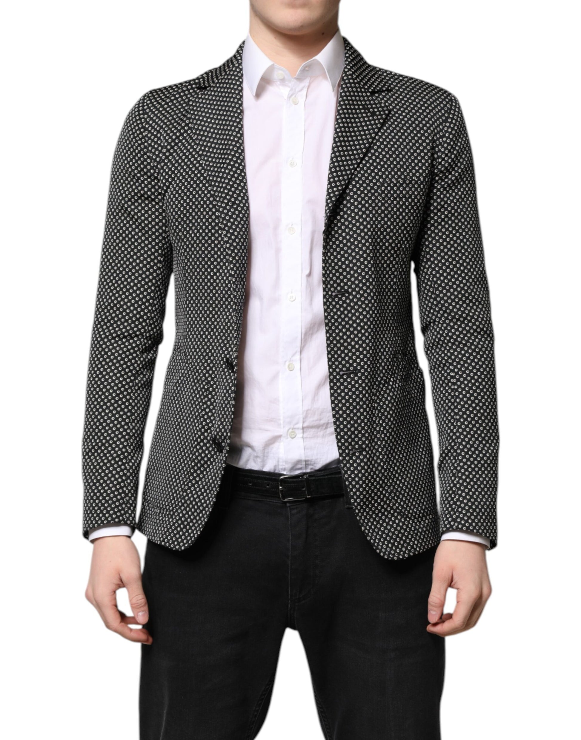Schwarz Weiß Gemusterter Herren Anzug Mantel Blazer