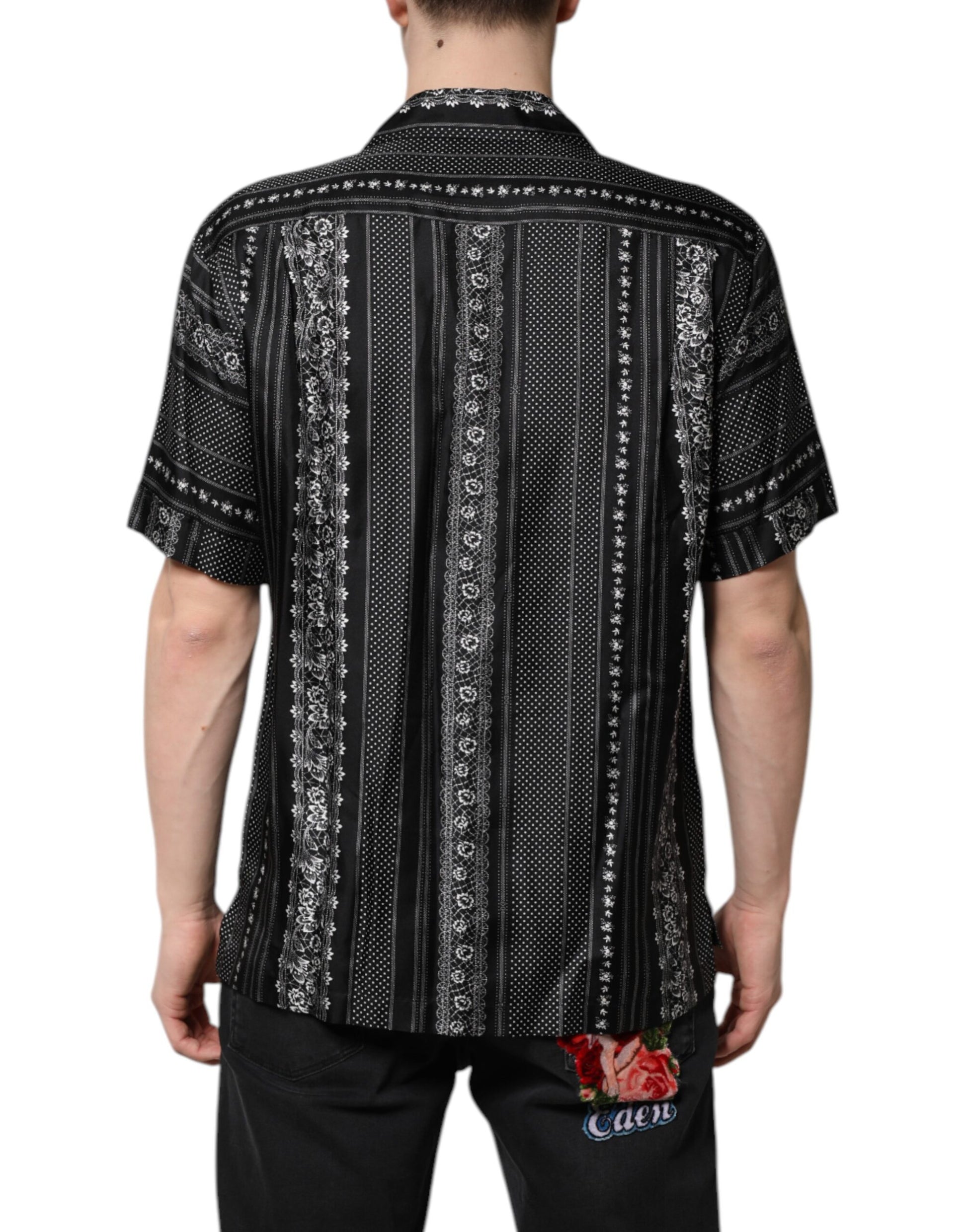 Dolce & Gabbana Black Silk Floral Print Short Sleeves Shirt