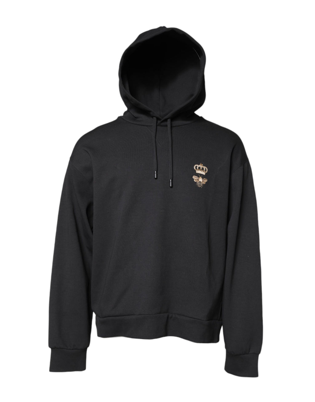 Schwarzer Kapuzenpullover mit Bienenkronen-Stickerei