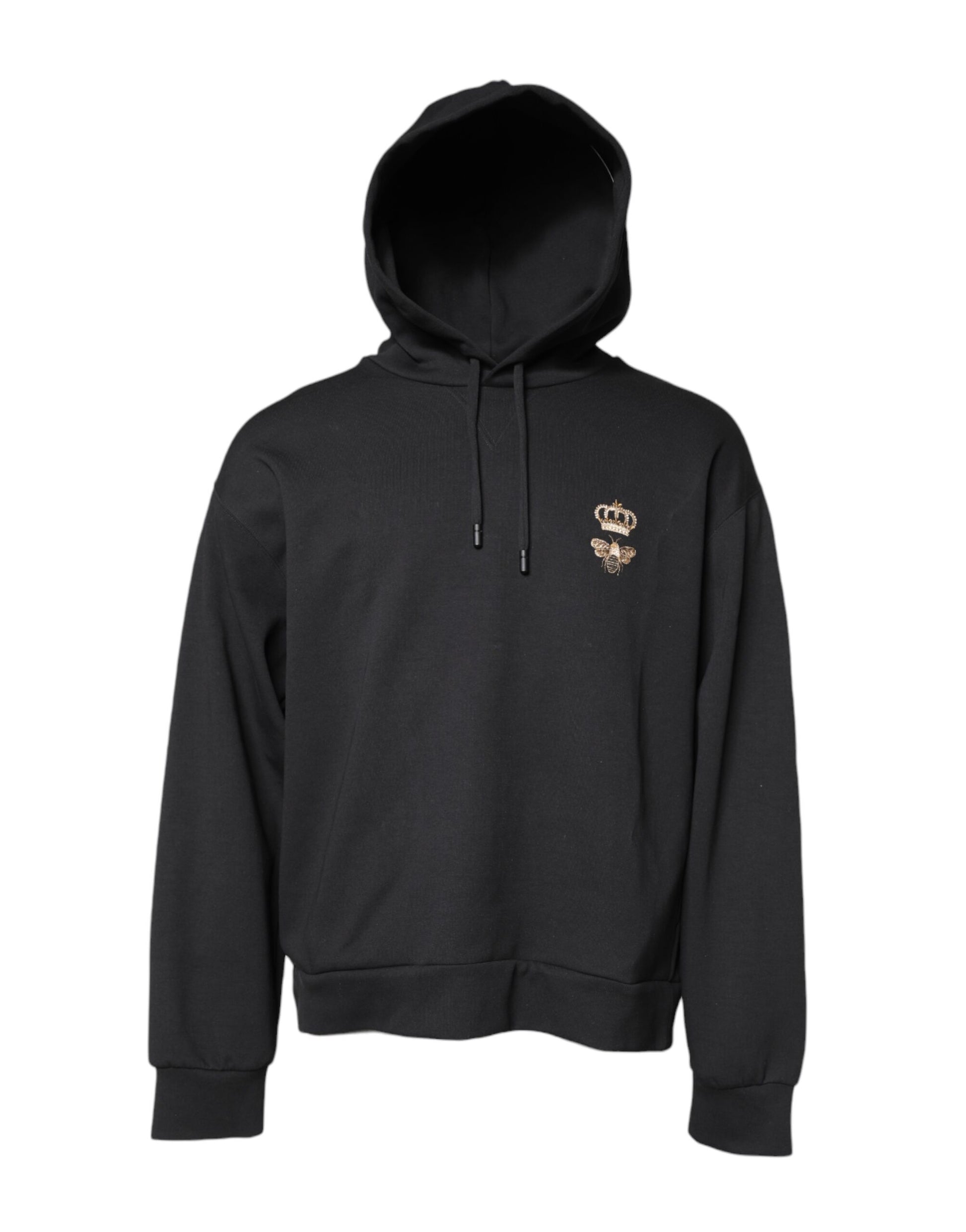 Schwarzer Kapuzenpullover mit Bienenkronen-Stickerei