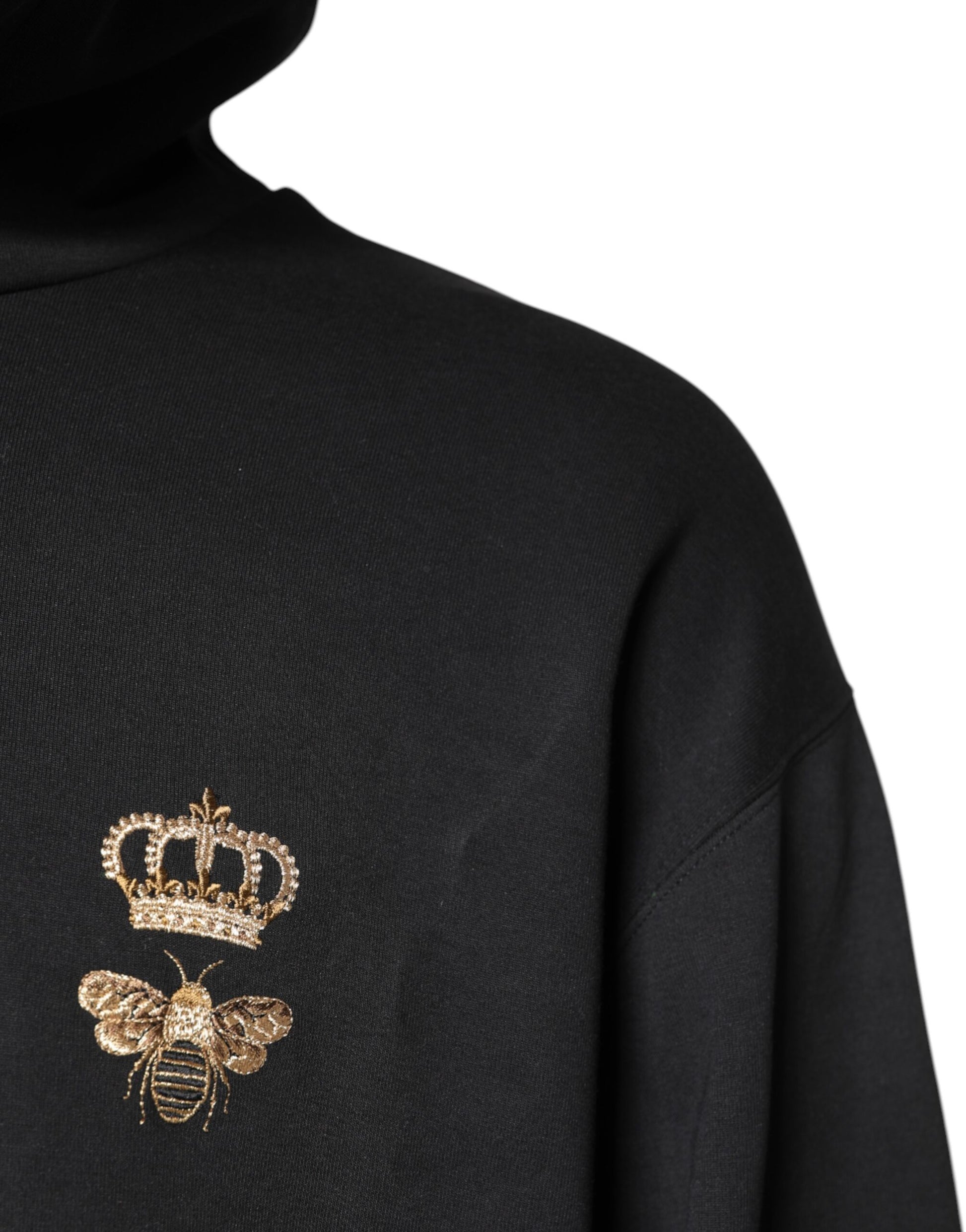 Schwarzer Kapuzenpullover mit Bienenkronen-Stickerei