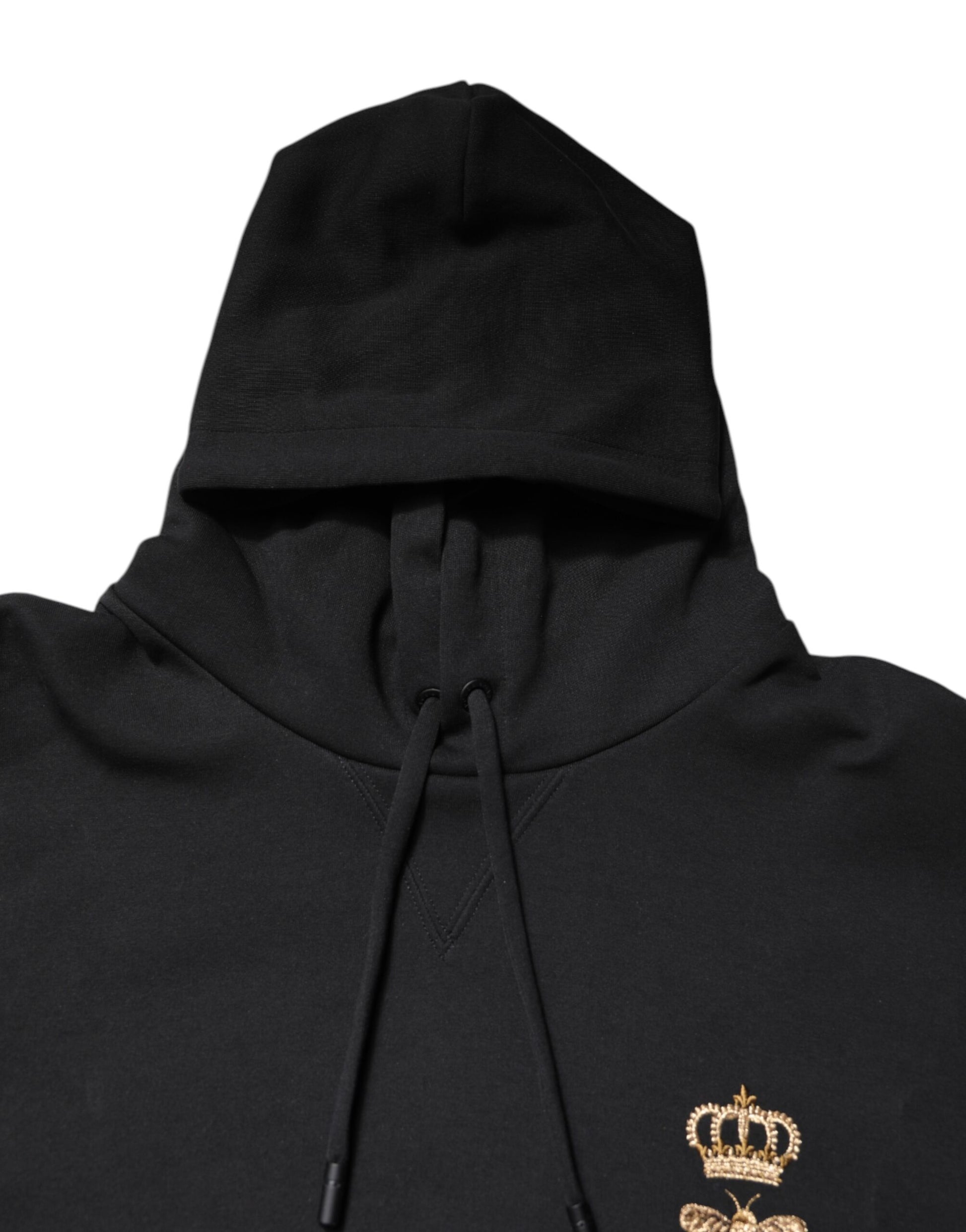 Schwarzer Kapuzenpullover mit Bienenkronen-Stickerei