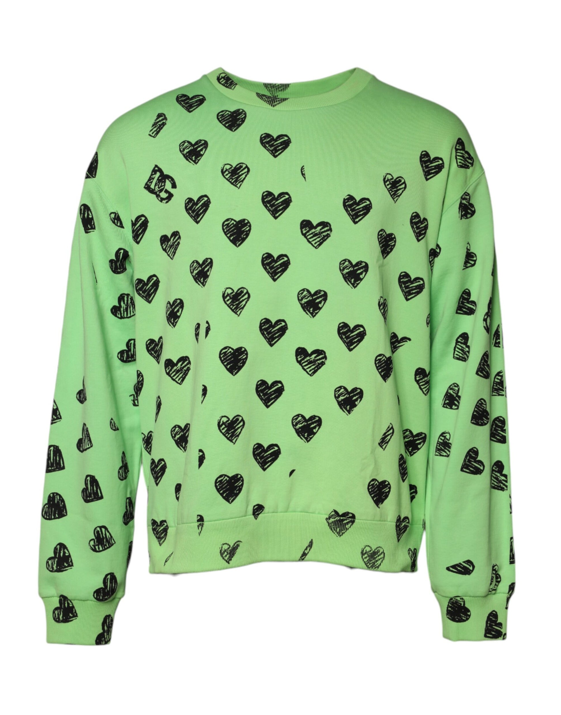 Grüner Pullover mit Rundhalsausschnitt und Herzmuster