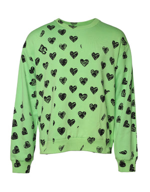 Grüner Pullover mit Rundhalsausschnitt und Herzmuster