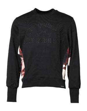 Schwarzer Pullover mit Rundhalsausschnitt und Stickerei