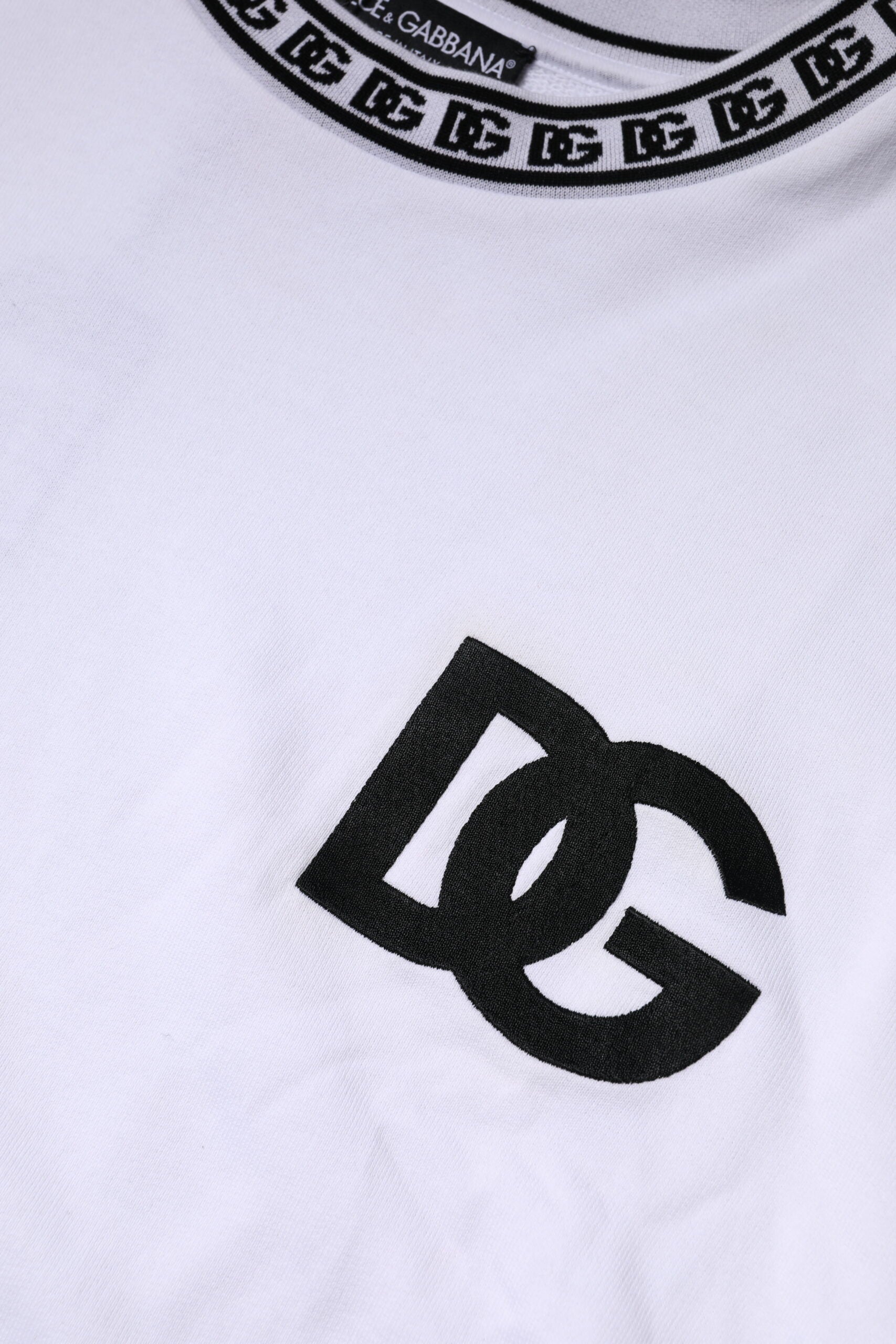 Dolce & Gabbana White Logo Cotton Crew Neck Pullover Sweater