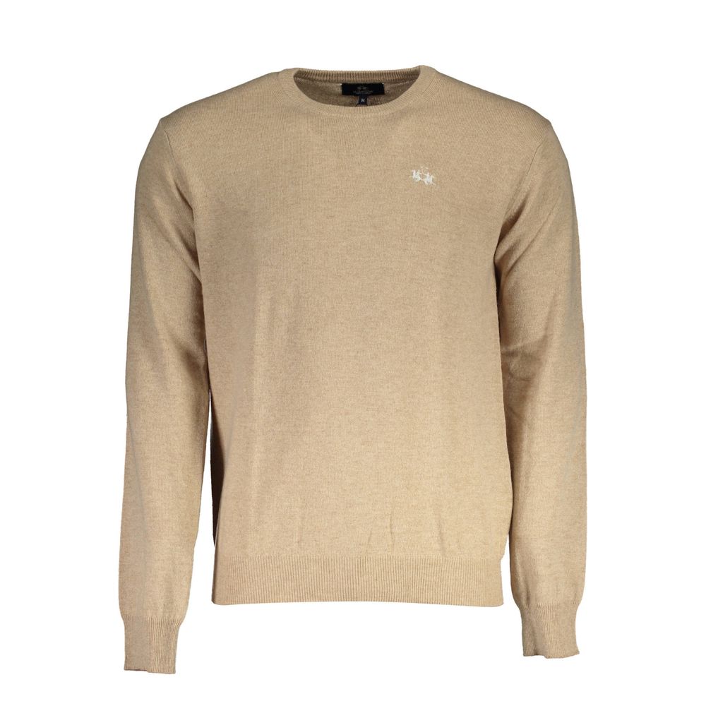 "Beiger Wollpullover für Herren, klassischer Komfort-Strick"