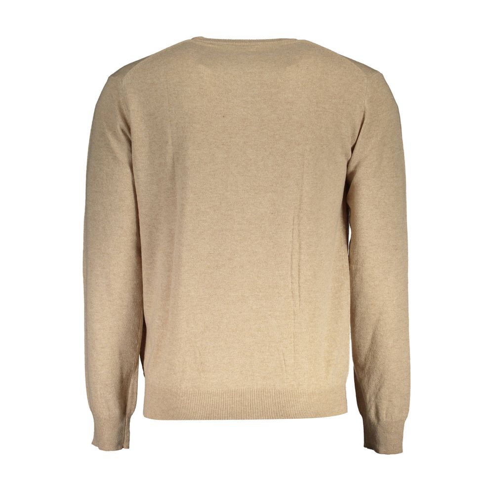 "Beiger Wollpullover für Herren, klassischer Komfort-Strick"