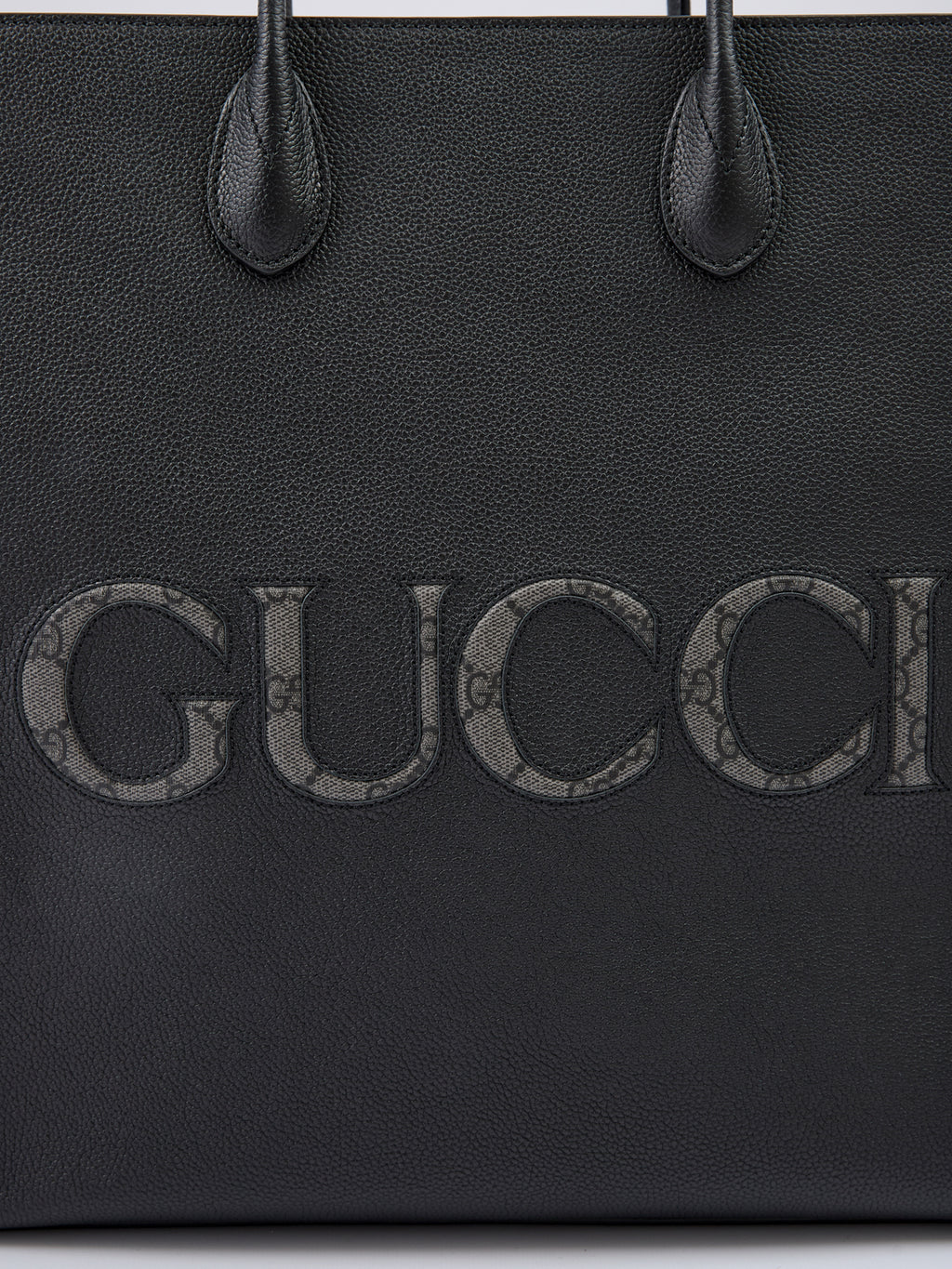 Black Leather Logo Medium Tote Bag