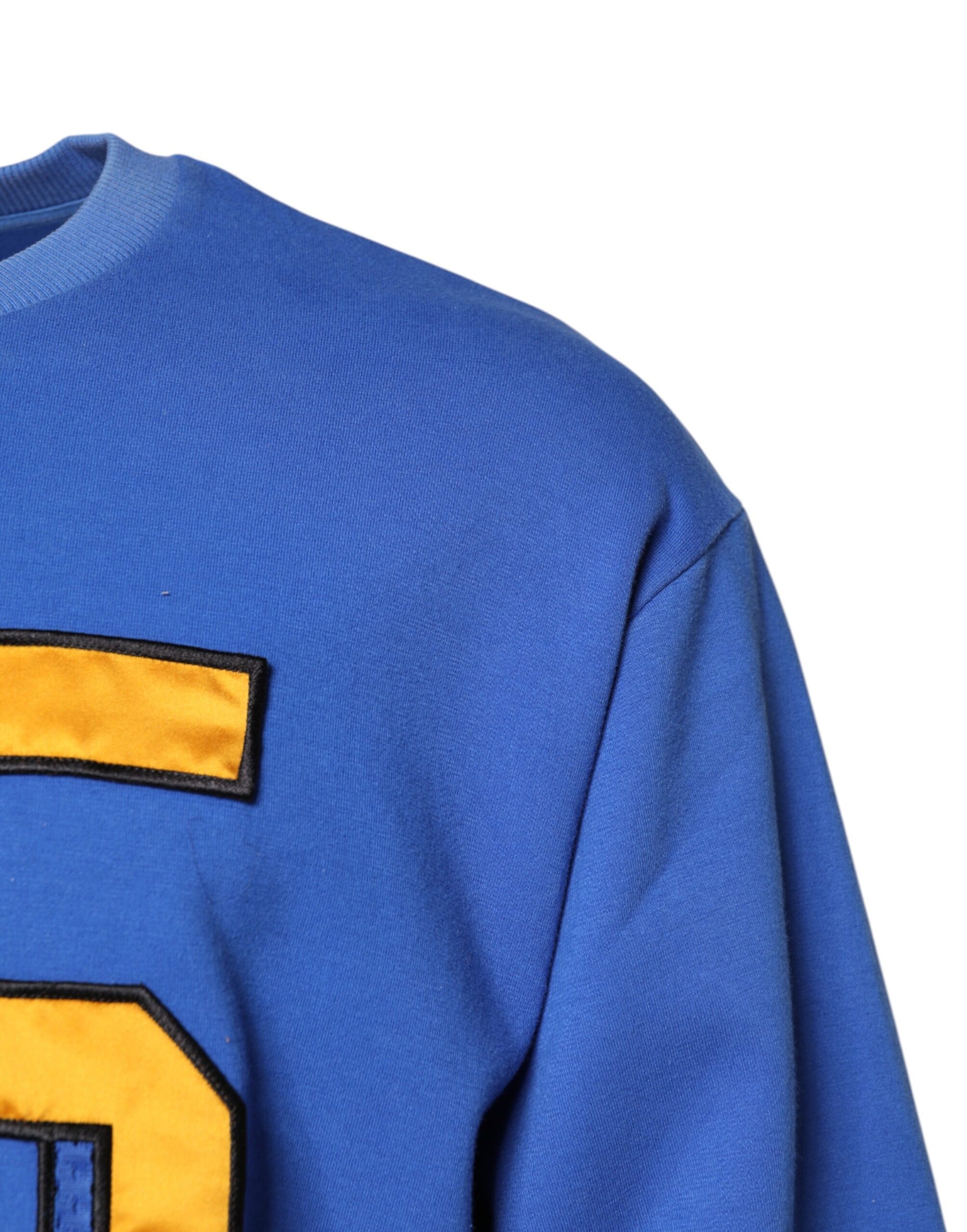 Blaues, bedrucktes, kurzes T-Shirt aus Baumwolle mit Rundhalsausschnitt
