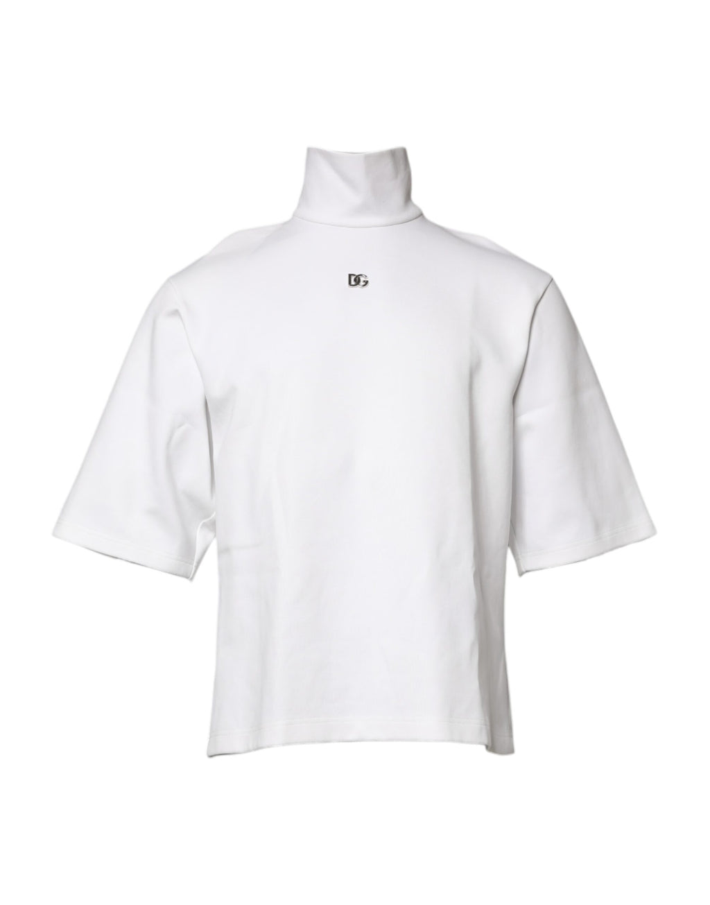 Dolce & Gabbana White Cotton Turtleneck DG Applique T-shirt