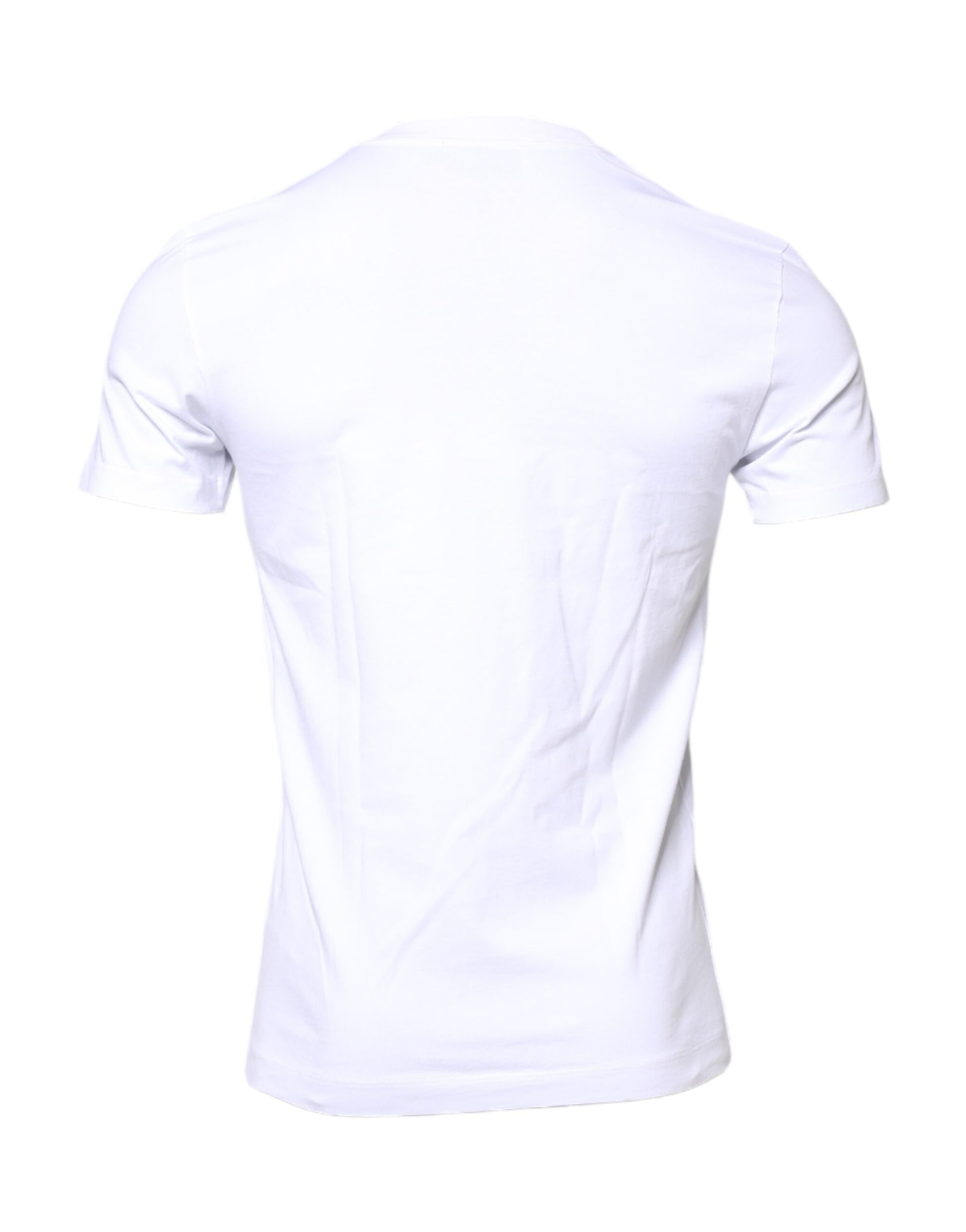 Dolce & Gabbana White Cotton Logo Patch Crew Neck T-shirt