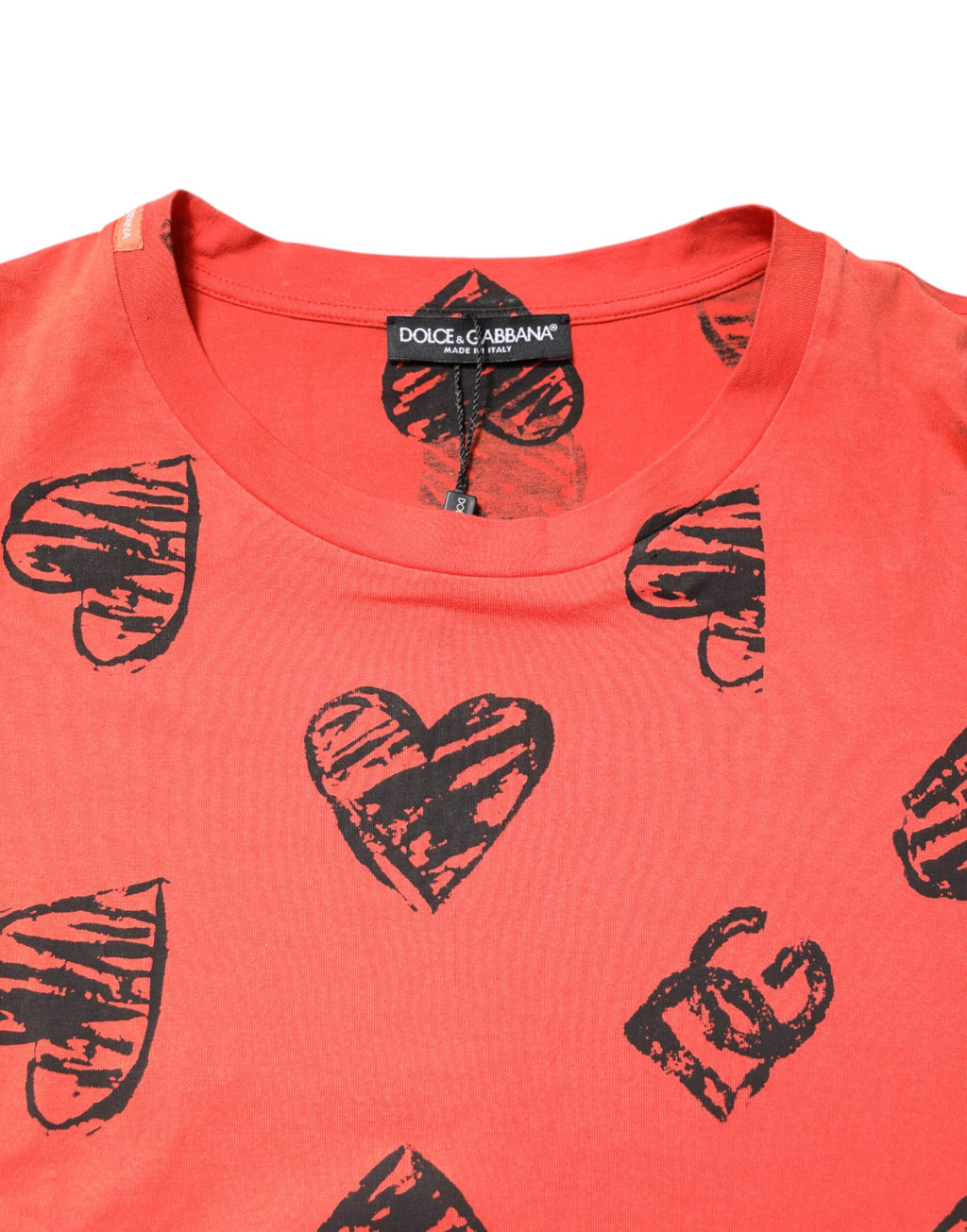 Dolce & Gabbana Red Cotton Short Sleeve DG Heart Logo T-shirt