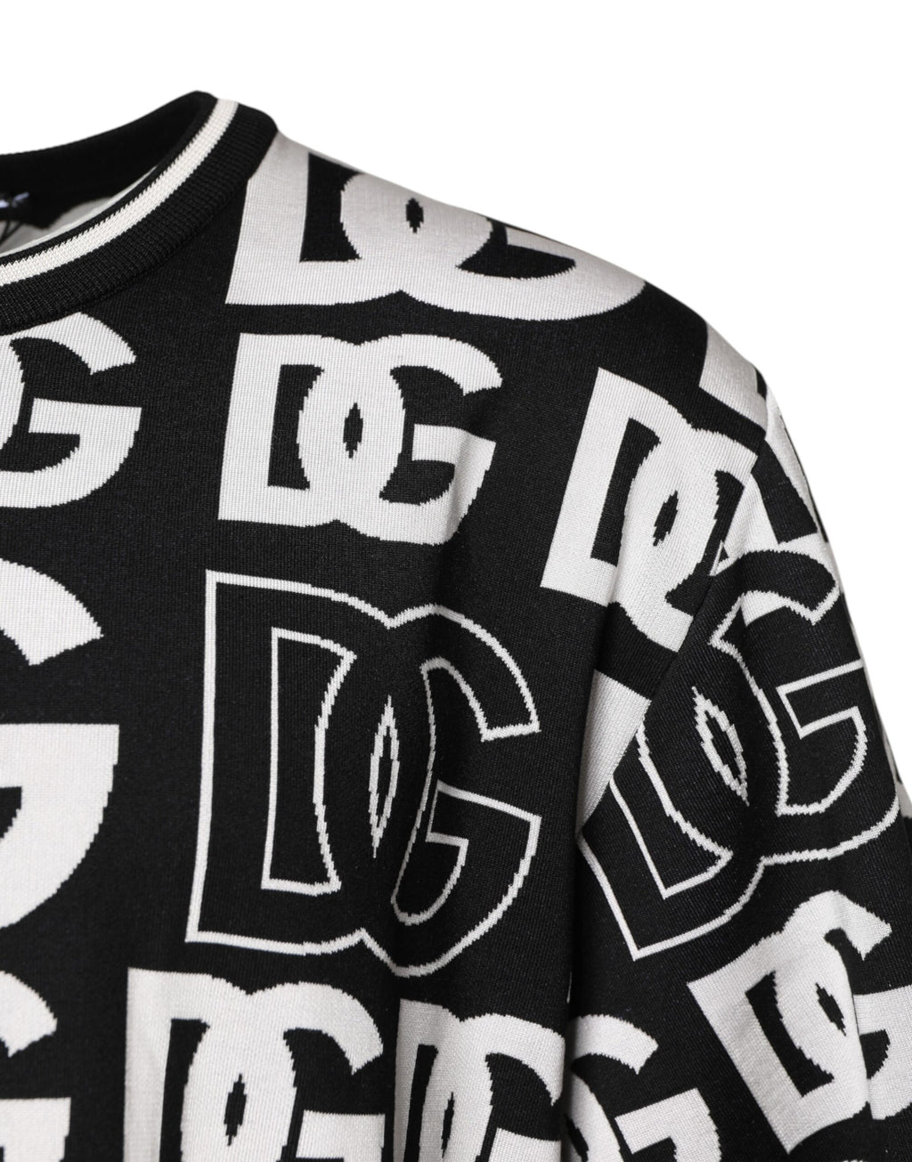 Dolce & Gabbana Black White Silk Knit DG Print T-shirt