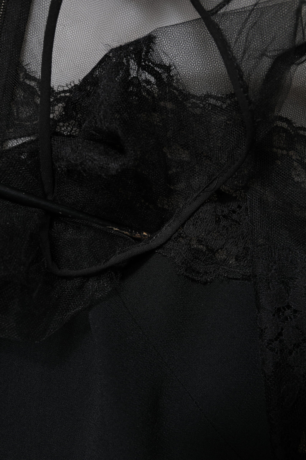 Dolce & Gabbana Black Lace Trim Nylon Tulle Sheath Midi Dress