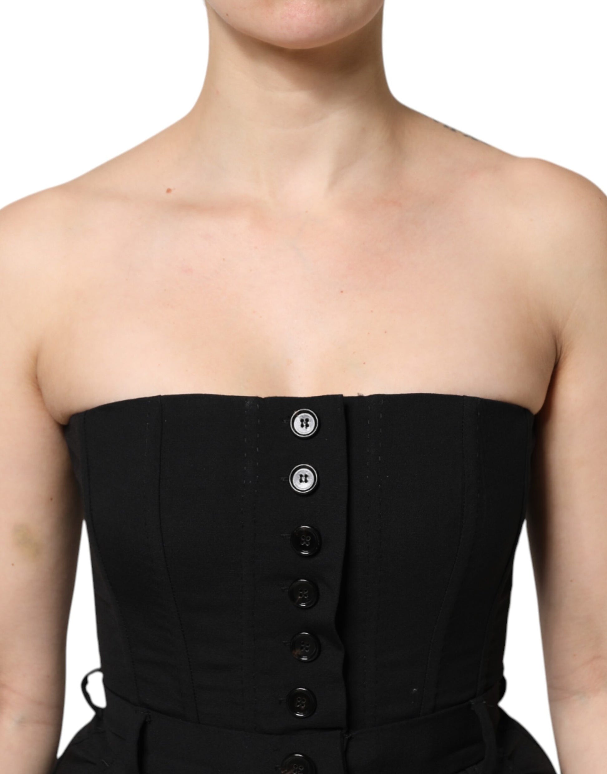 Dolce & Gabbana Black Wool Strapless Romper Jumpsuit Dress