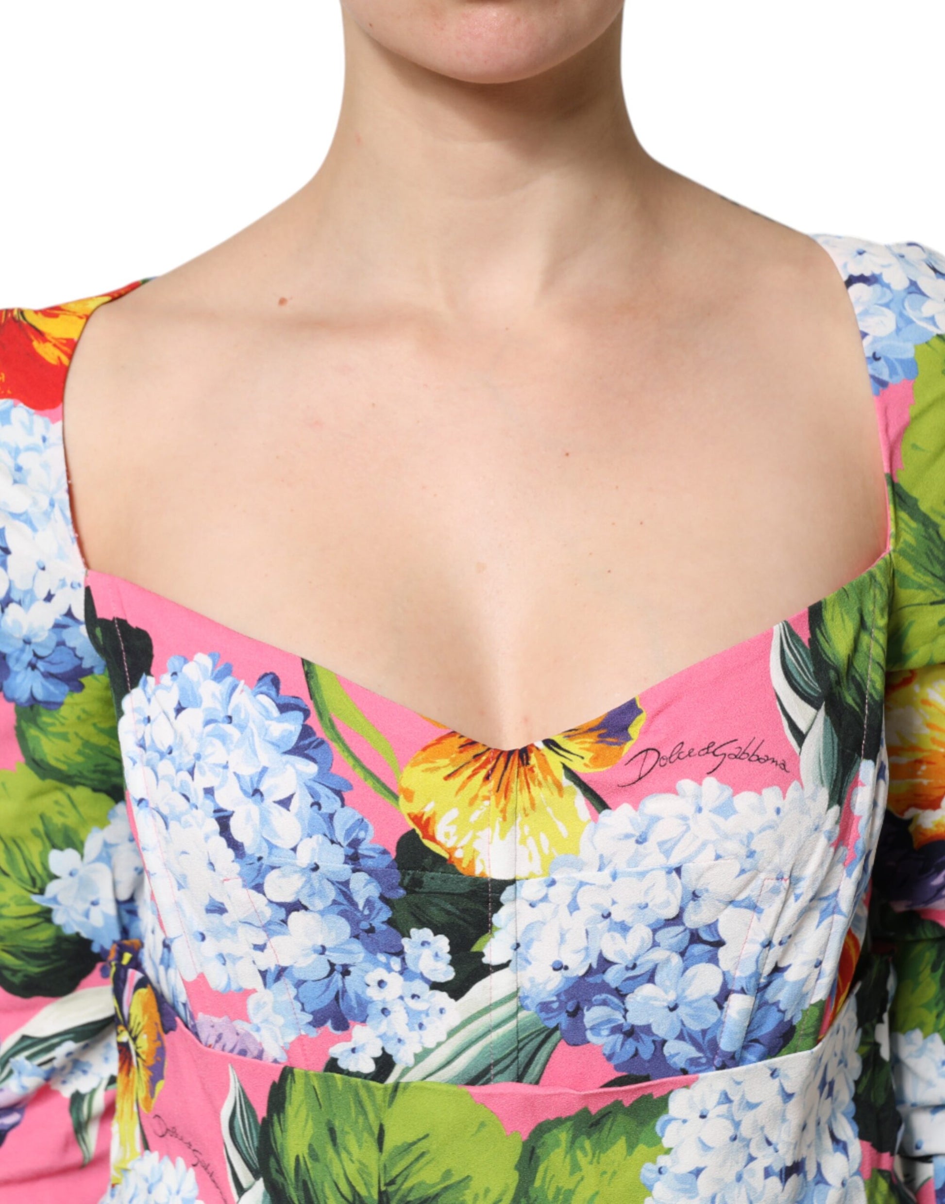 Dolce & Gabbana Multicolor Floral Pleated Sheath Midi  Dress