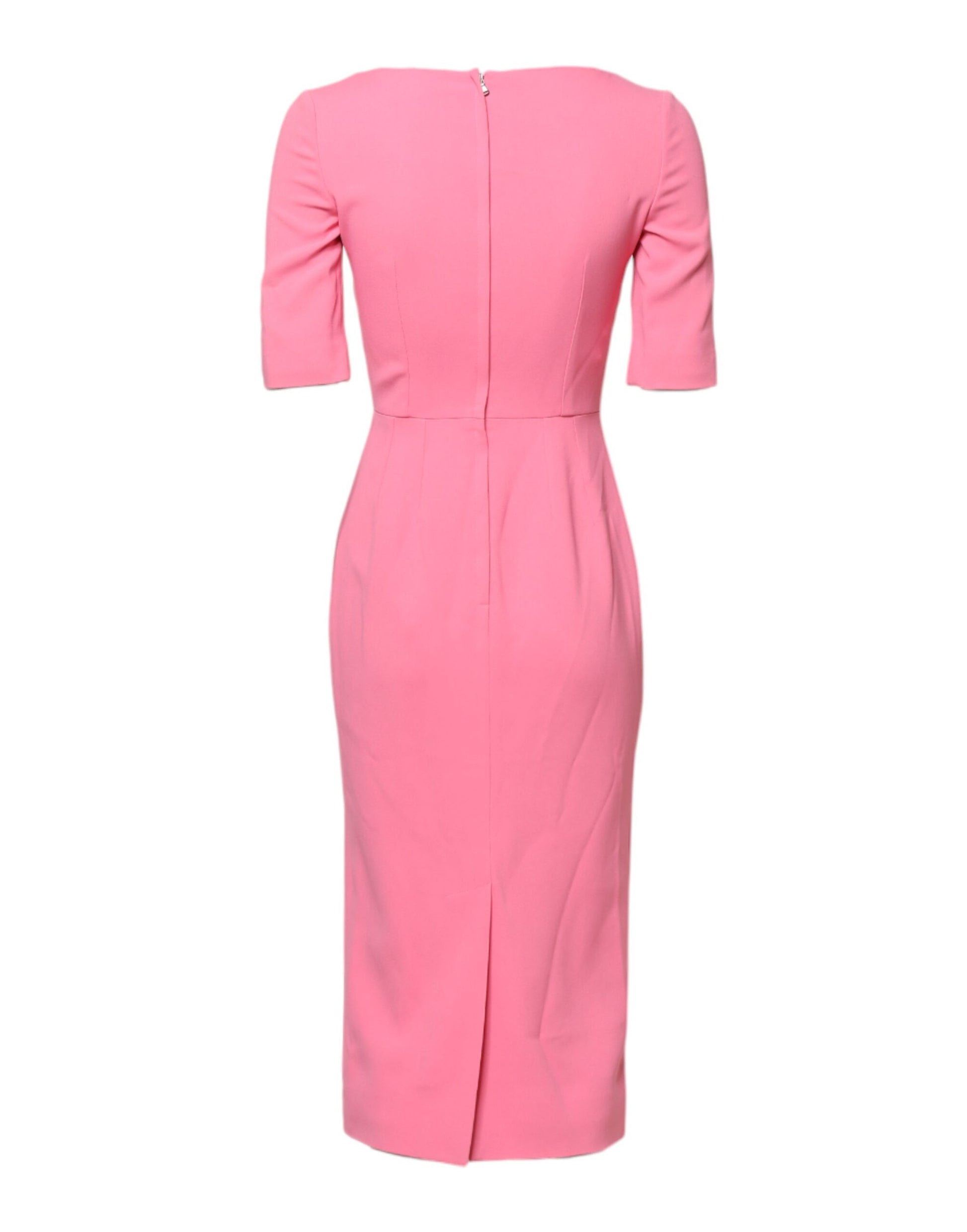 Dolce & Gabbana Pink Viscose Short Sleeve Sheath Midi Dress