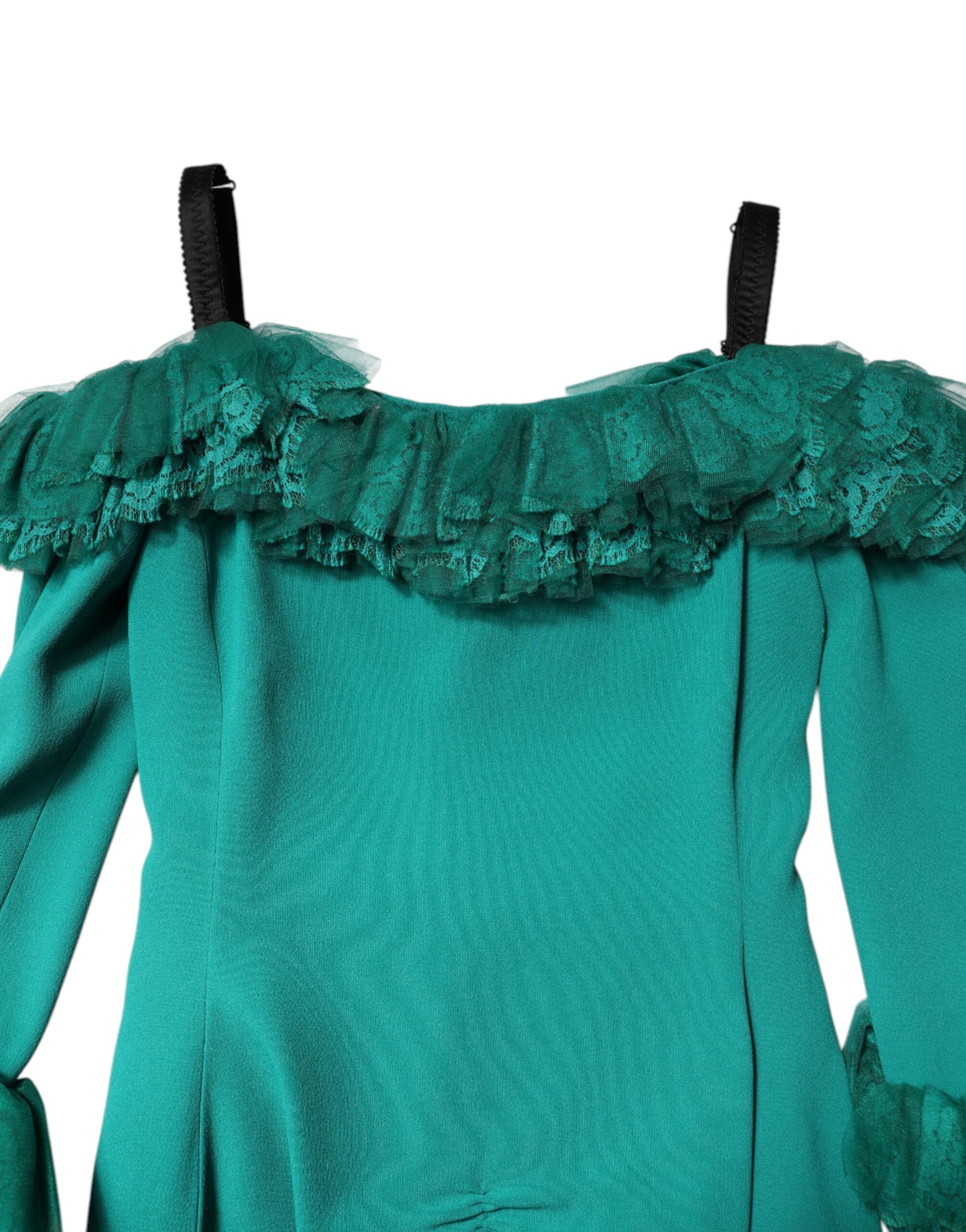 Dolce & Gabbana Green Lace Off Shoulder Sheath Mini Dress