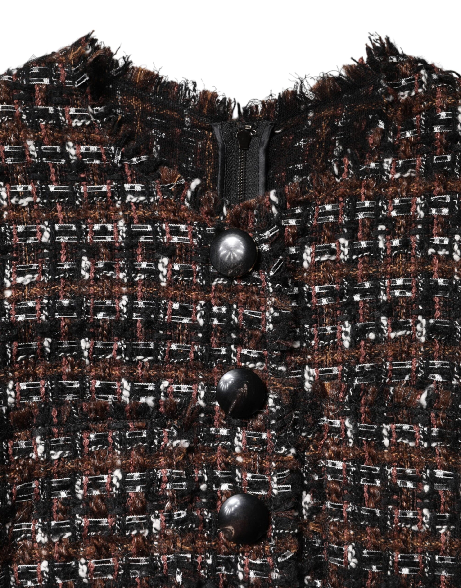 Braunes Tweed-Minikleid in A-Linie mit kurzen Ärmeln