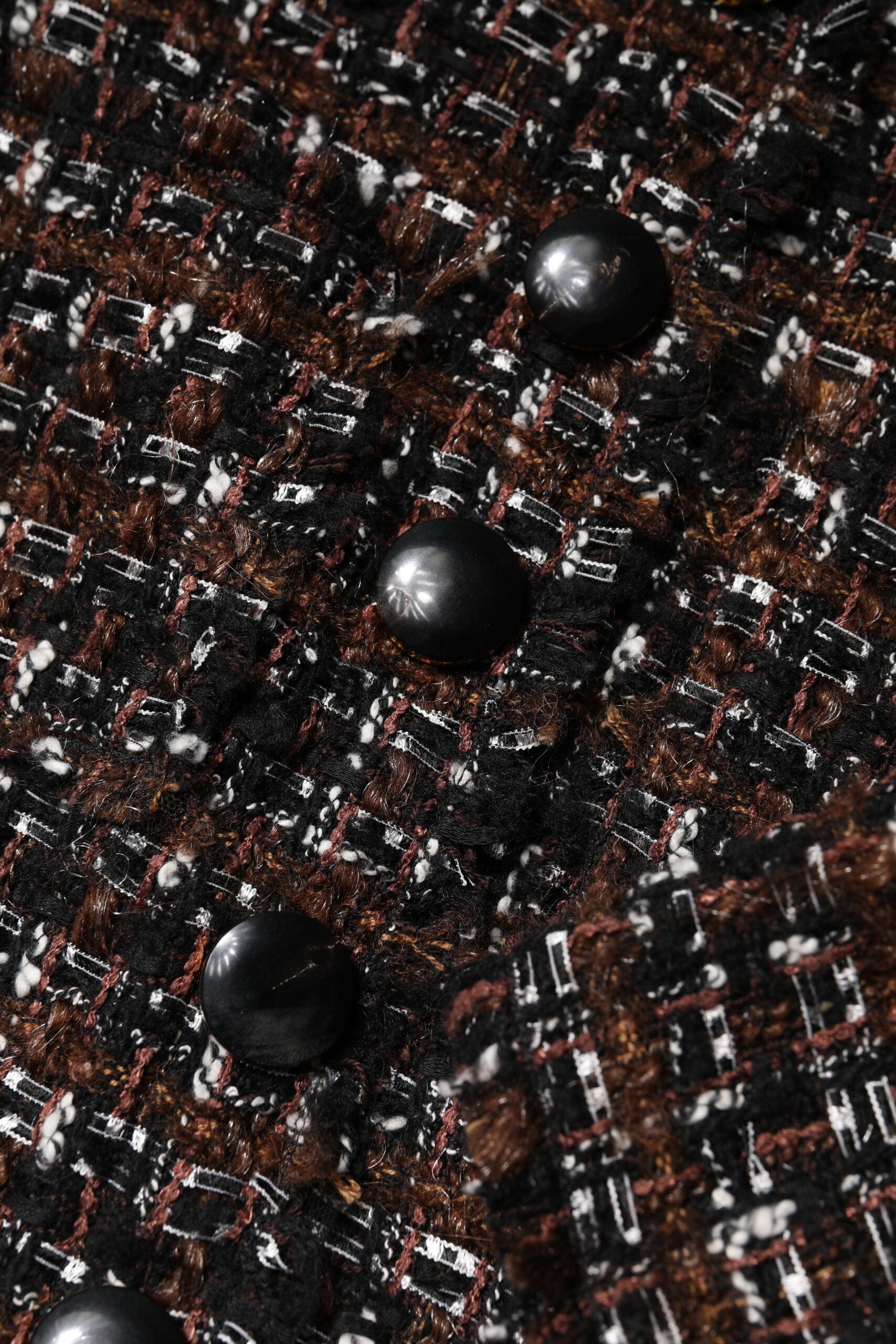 Braunes Tweed-Minikleid in A-Linie mit kurzen Ärmeln