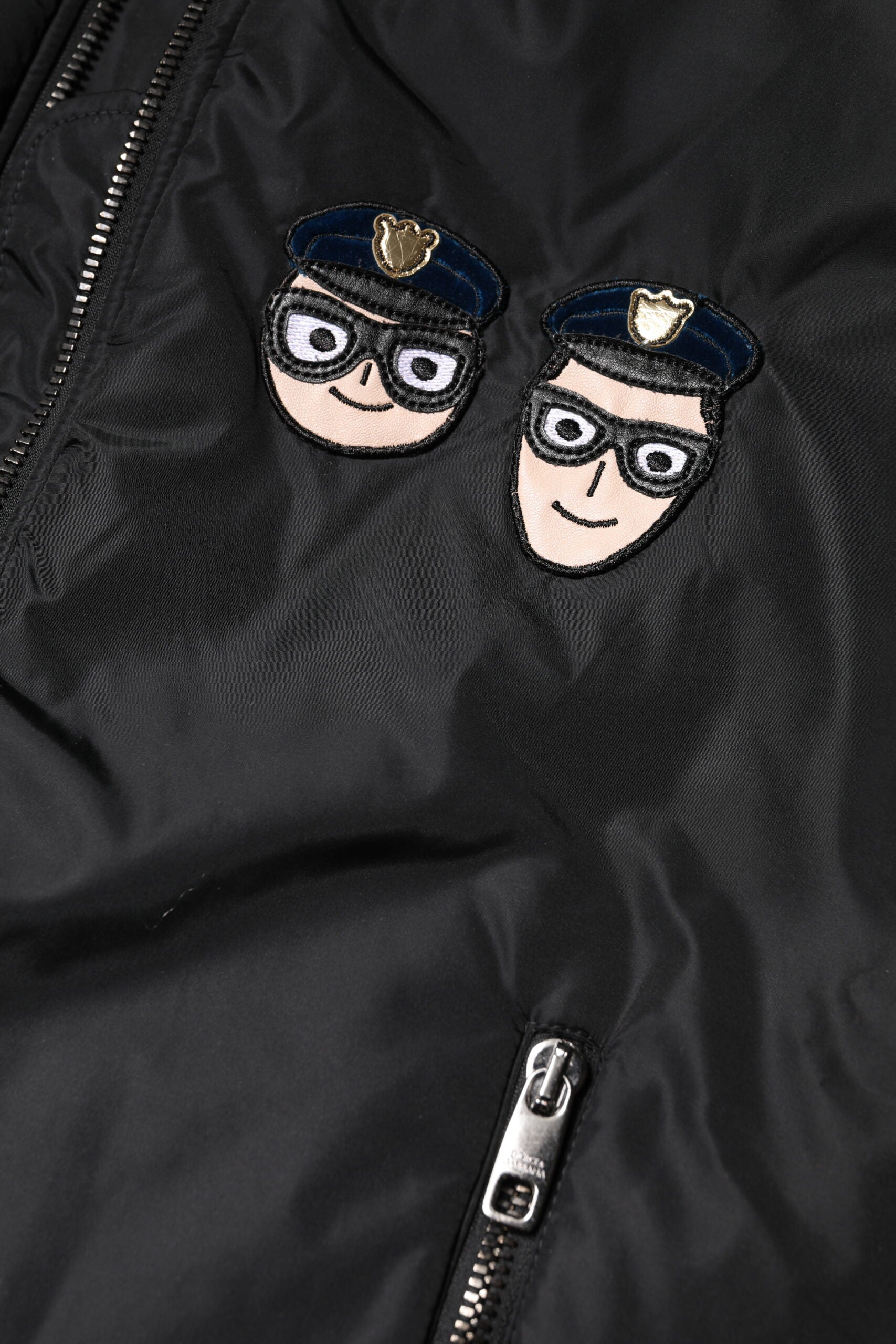 Schwarze #DGFamily-Bomberjacke aus Nylon mit durchgehendem Reißverschluss