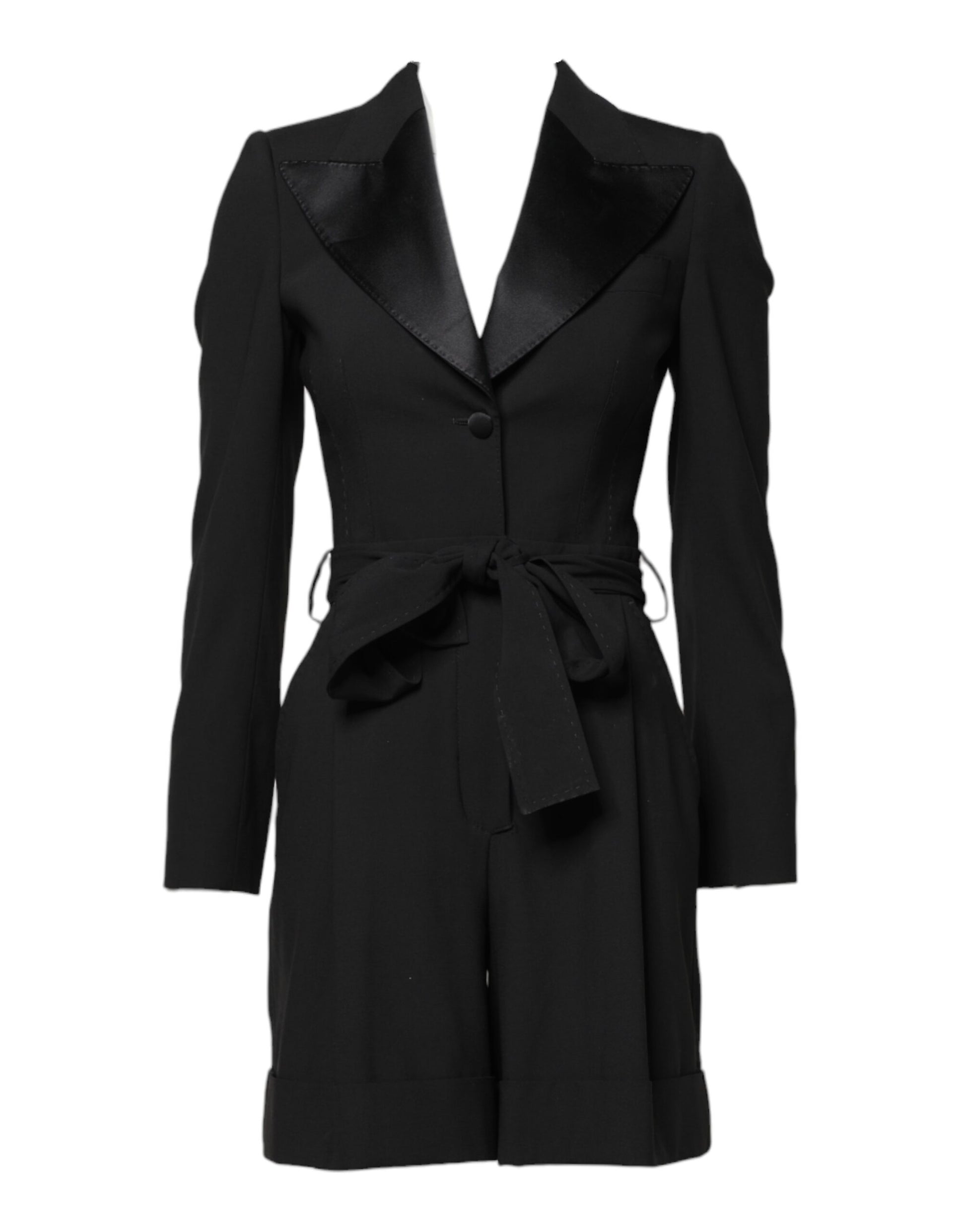 Schwarzes Woll-Jumpsuit-Kleid für Damen, Mantel, Jacke