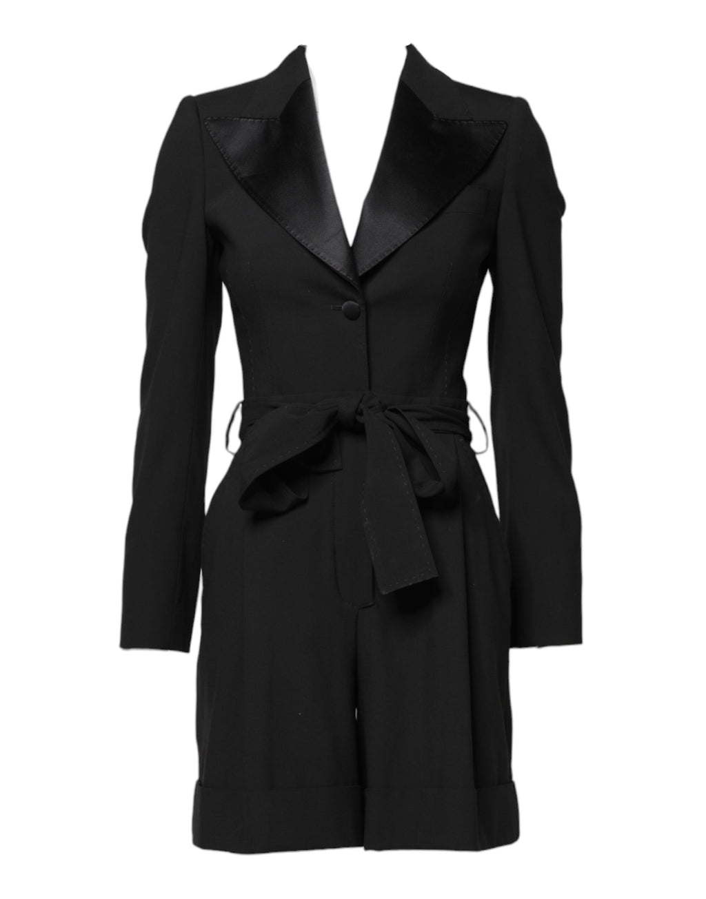Schwarzes Woll-Jumpsuit-Kleid für Damen, Mantel, Jacke