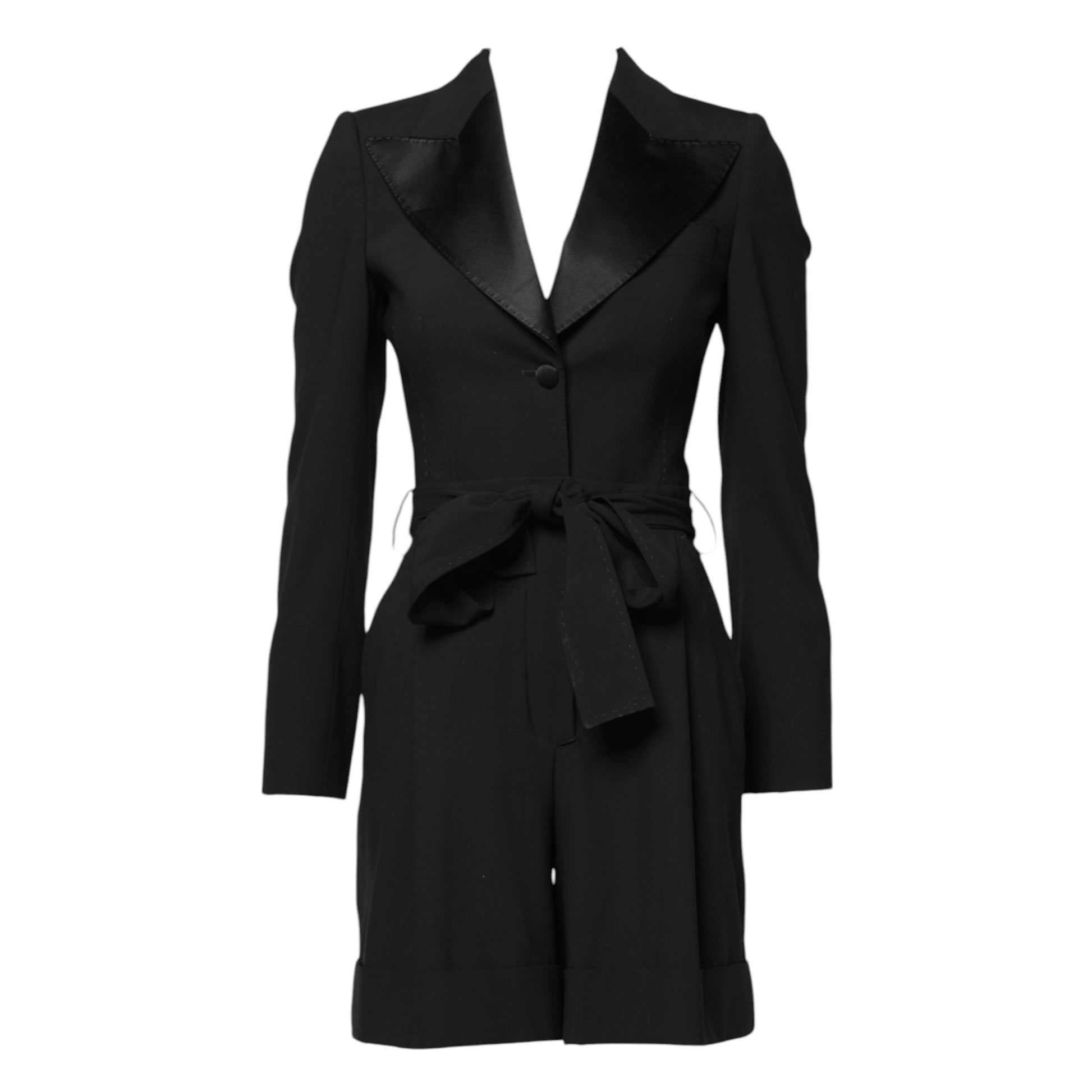 Schwarzes Woll-Jumpsuit-Kleid für Damen, Mantel, Jacke