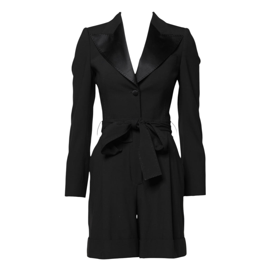 Schwarzes Woll-Jumpsuit-Kleid für Damen, Mantel, Jacke