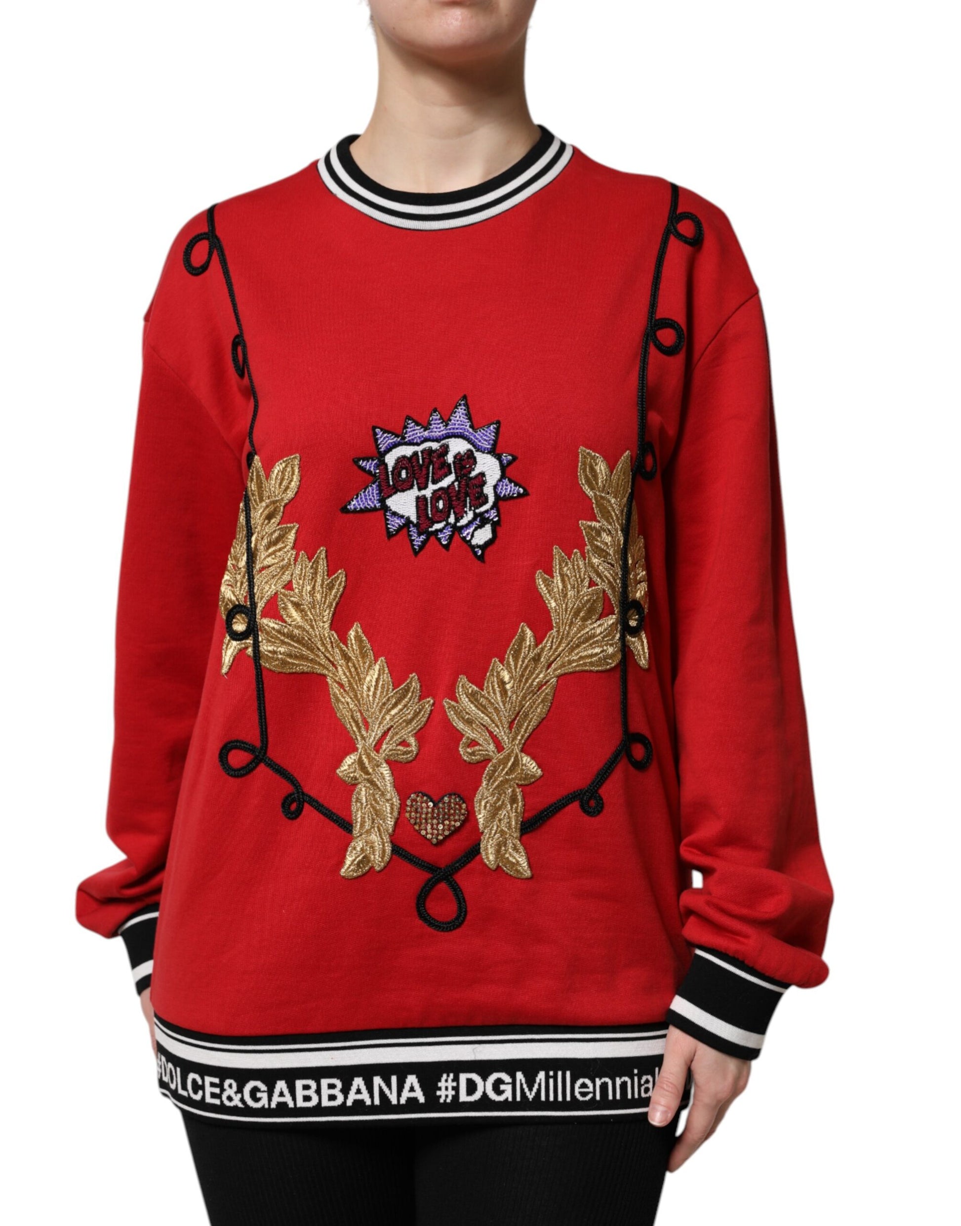 Dolce & Gabbana Red Cotton Queen Sequined Pullover Sweater