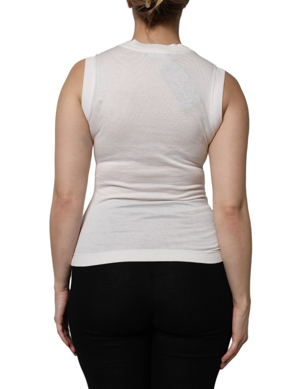 Weißes Tanktop aus Baumwolle mit Logo und Kristallverzierung