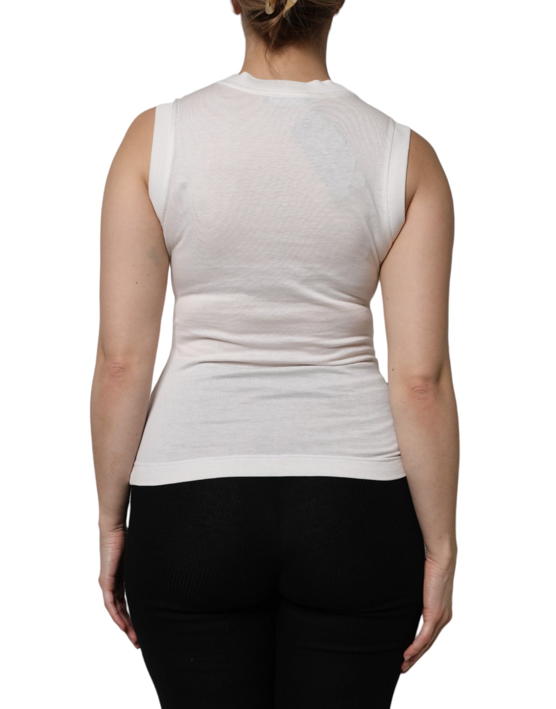 Weißes Tanktop aus Baumwolle mit Logo und Kristallverzierung