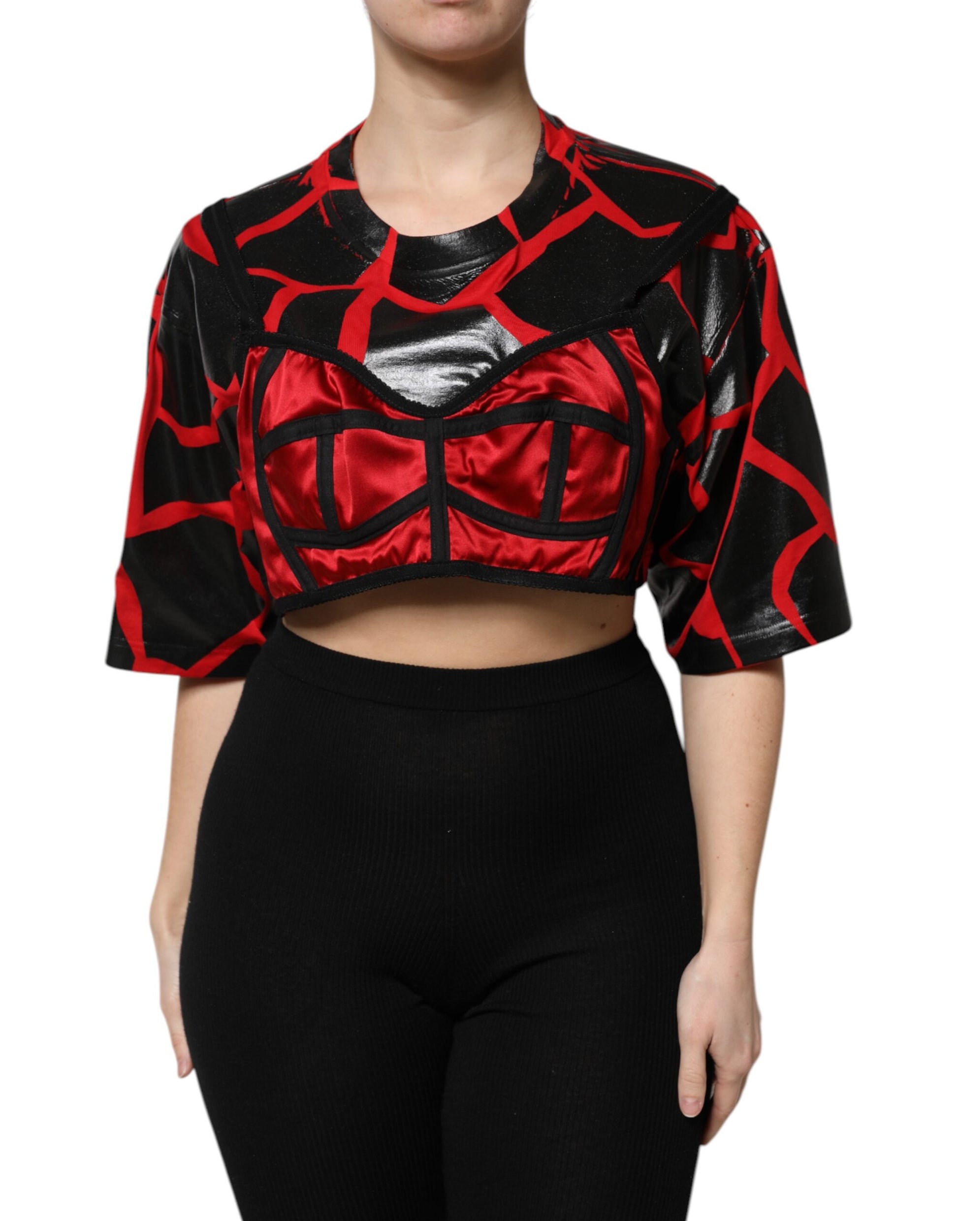 Rotes, schwarzes, kurzes Baumwoll-Bustier-Top