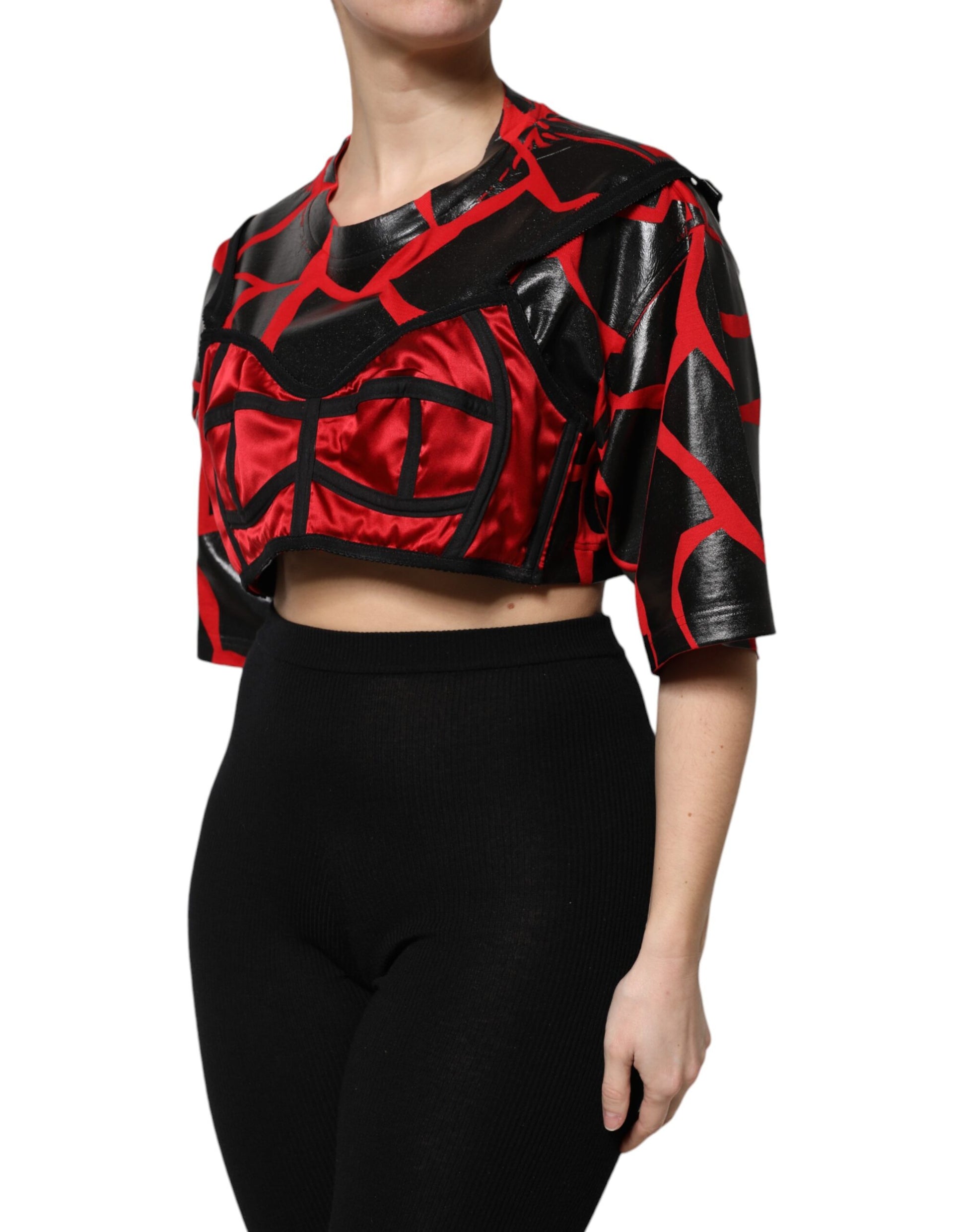 Rotes, schwarzes, kurzes Baumwoll-Bustier-Top